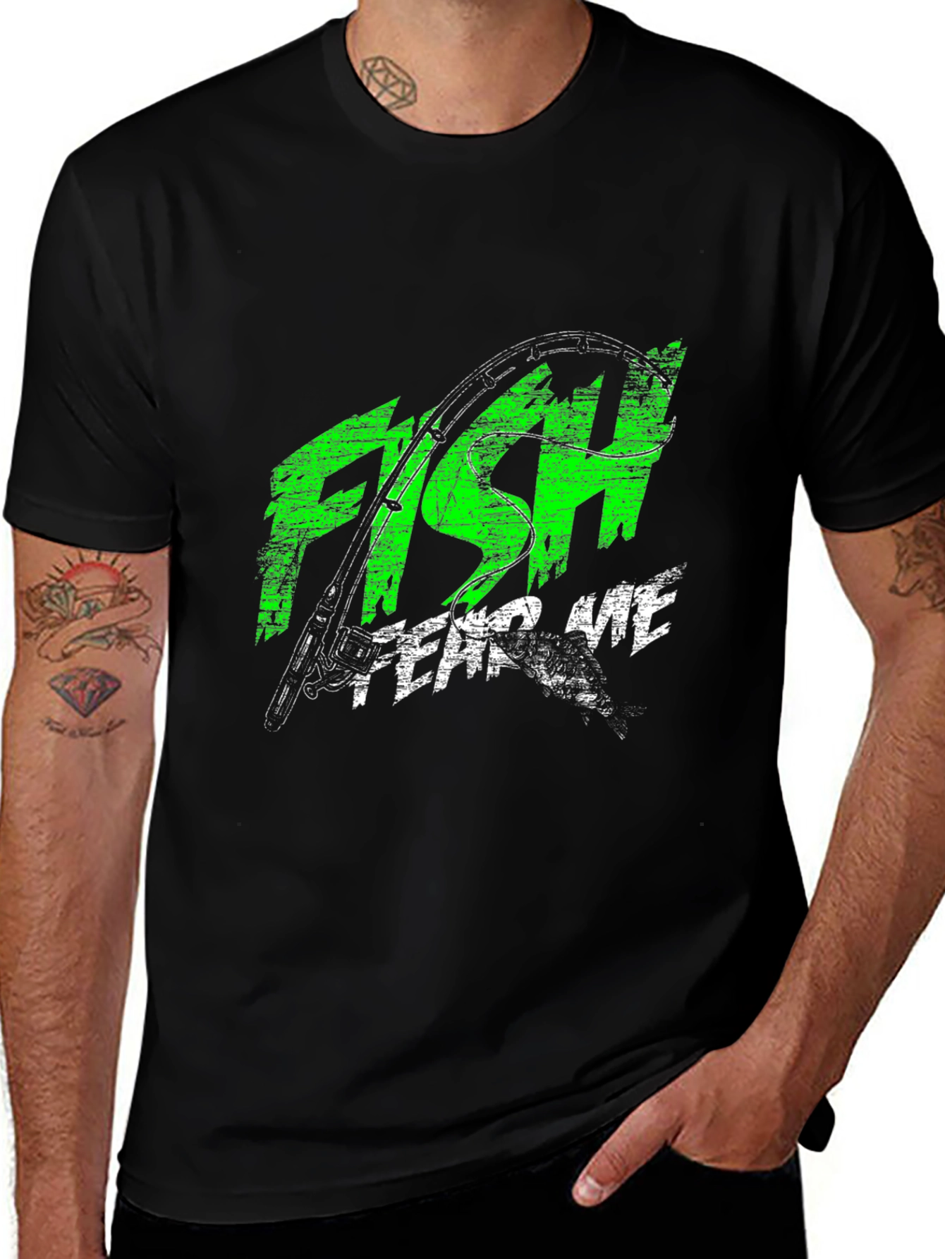 Camiseta Negra Estampada: Pesca Fish Fear Me