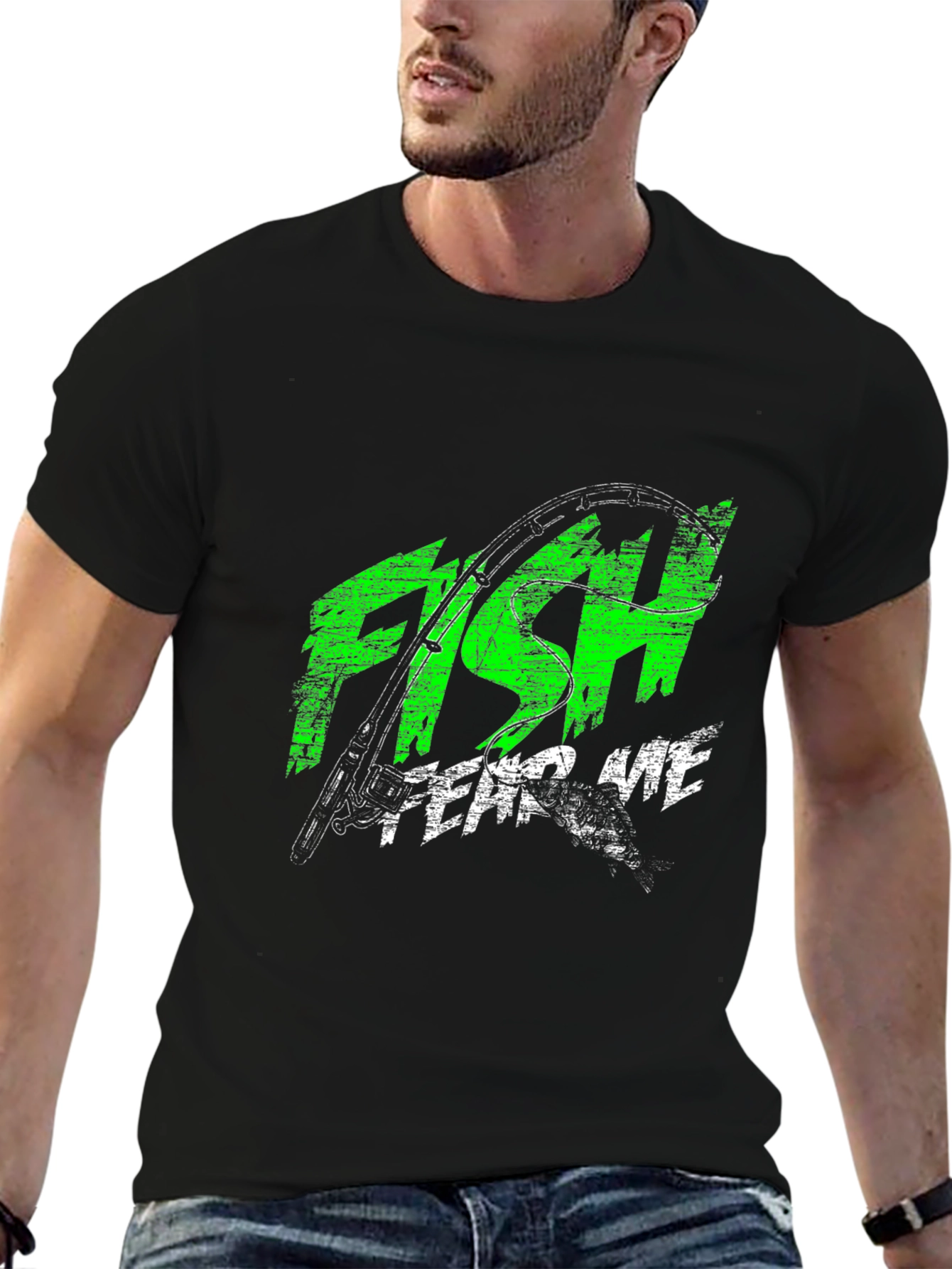 Camiseta Negra Estampada: Pesca Fish Fear Me