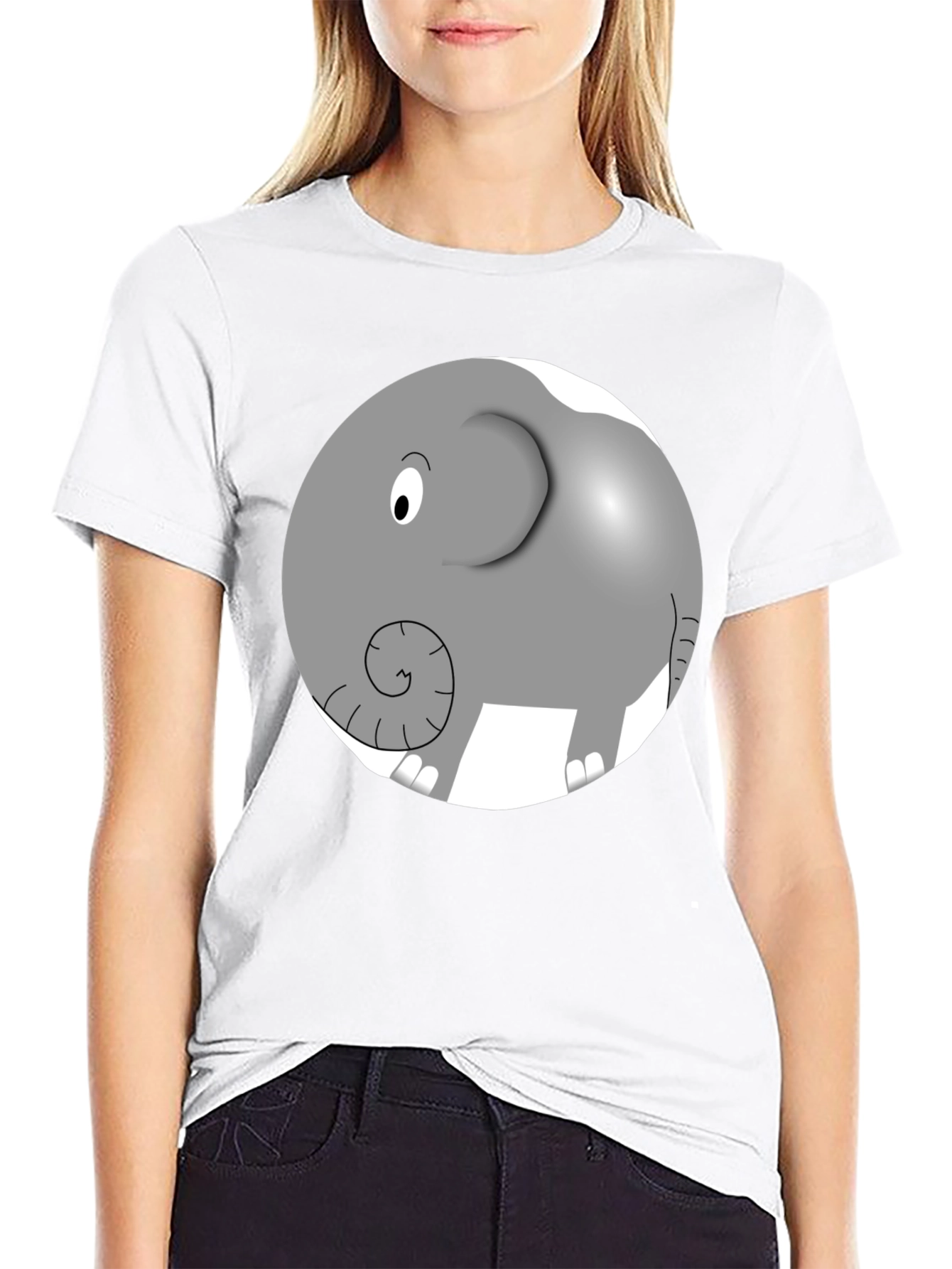 Camiseta Negra con Diseño de Elefante Animado
