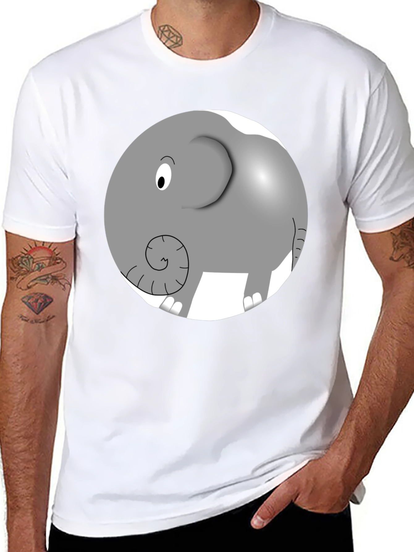 Camiseta Negra con Diseño de Elefante Animado