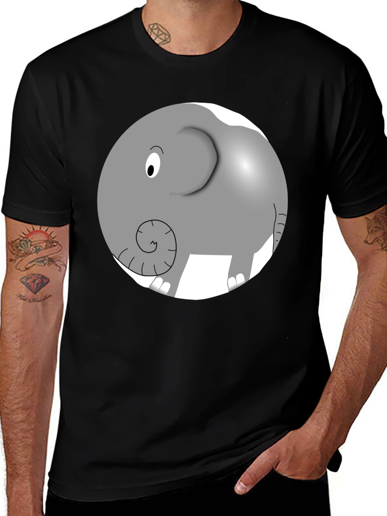 Camiseta Negra con Diseño de Elefante Animado