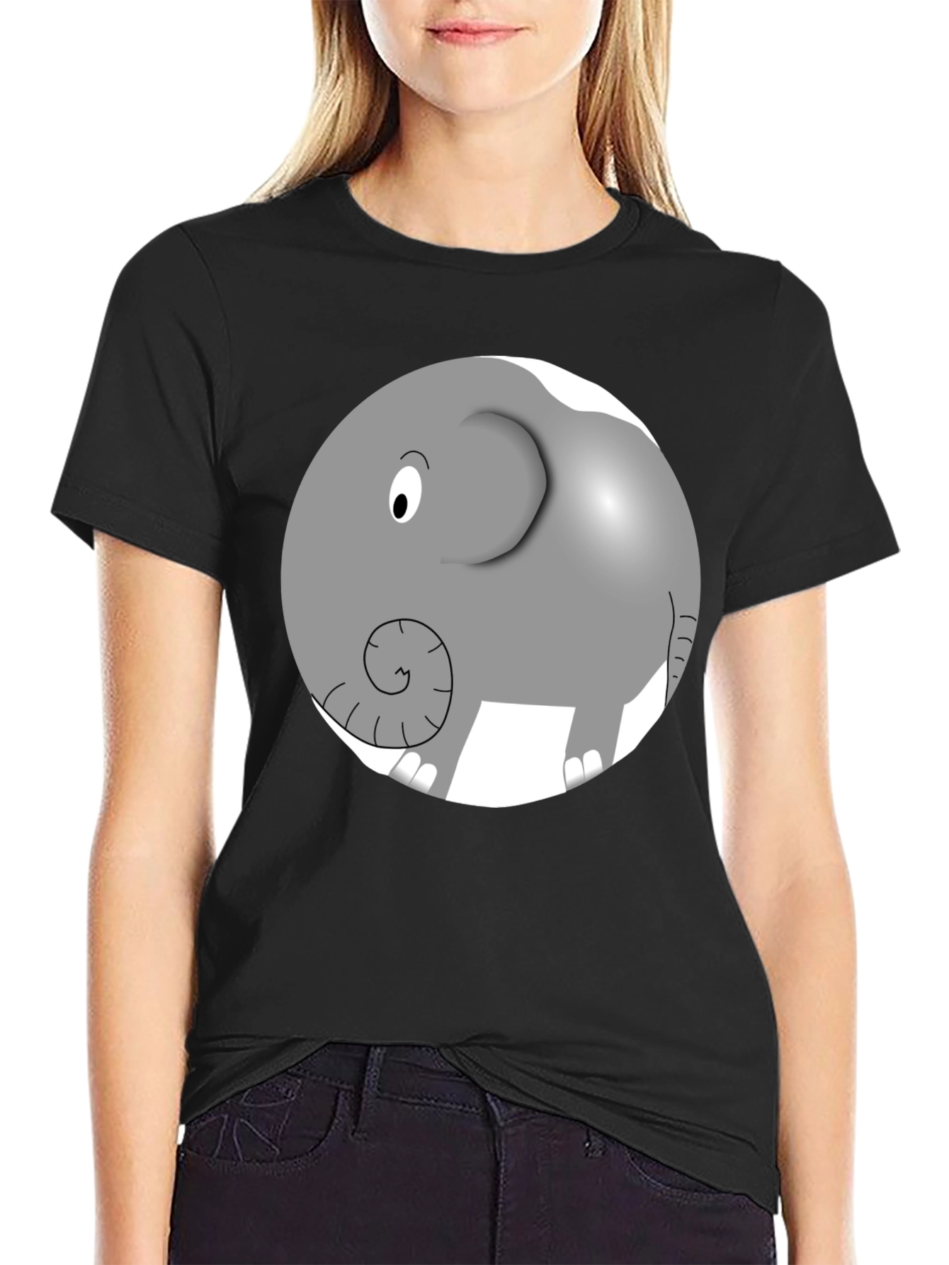 Camiseta Negra con Diseño de Elefante Animado