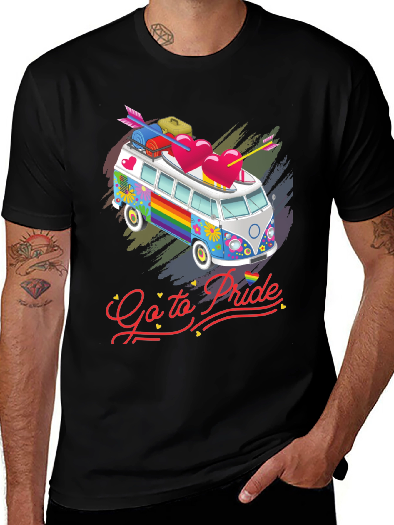 Camiseta Negra Go to Pride Hippie Bus