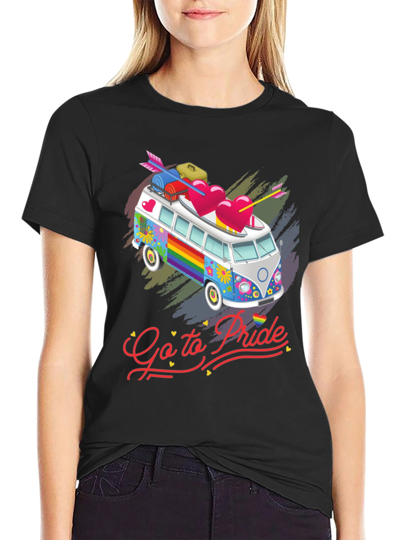 Camiseta Negra Go to Pride Hippie Bus