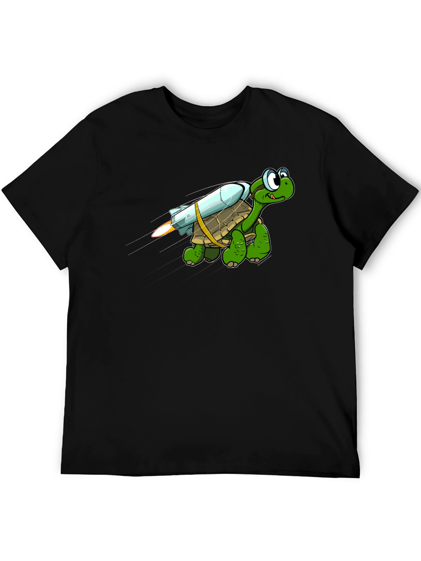Camiseta Negra con Tortuga Cohete Divertida