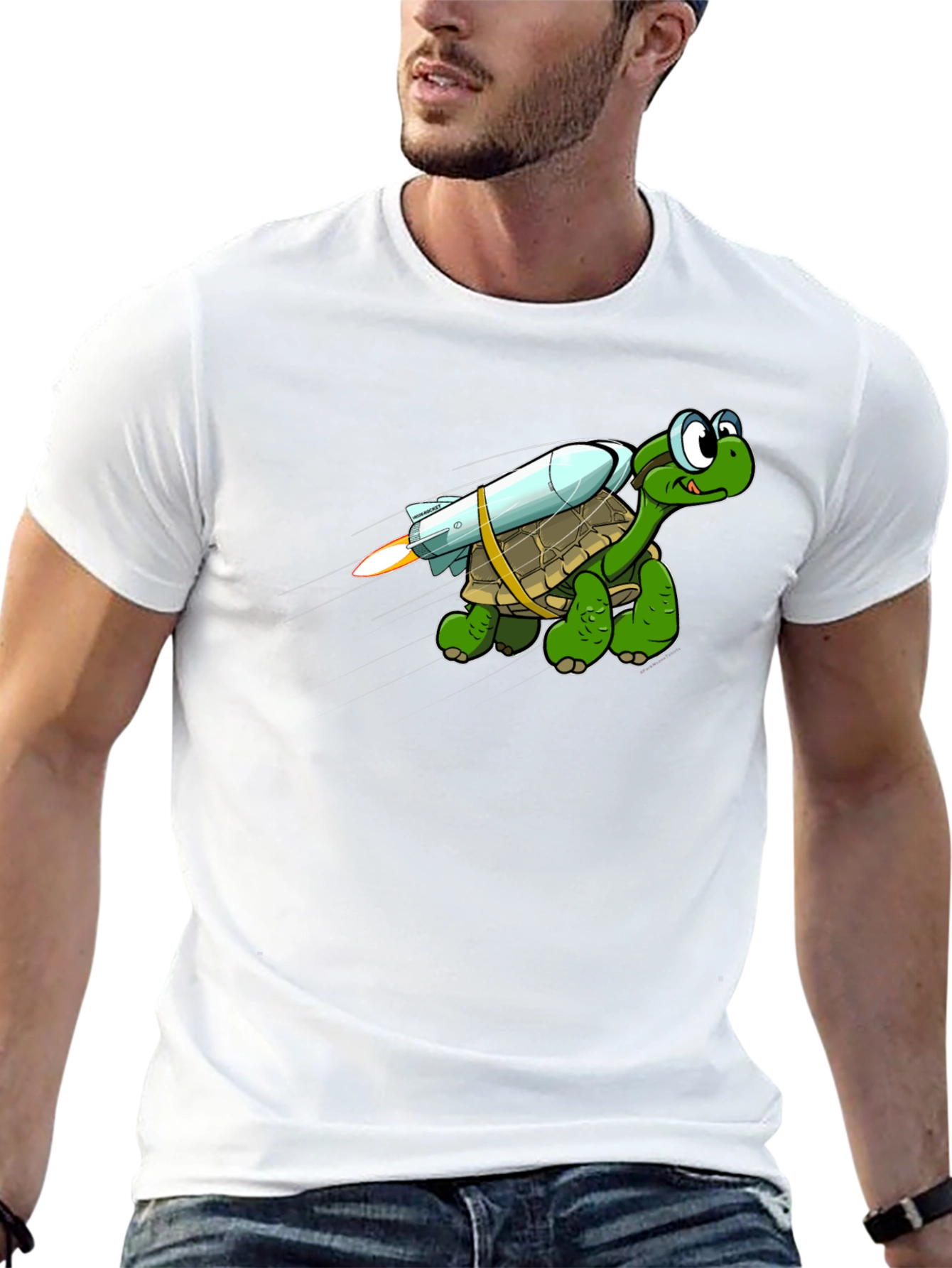 Camiseta Negra con Tortuga Cohete Divertida