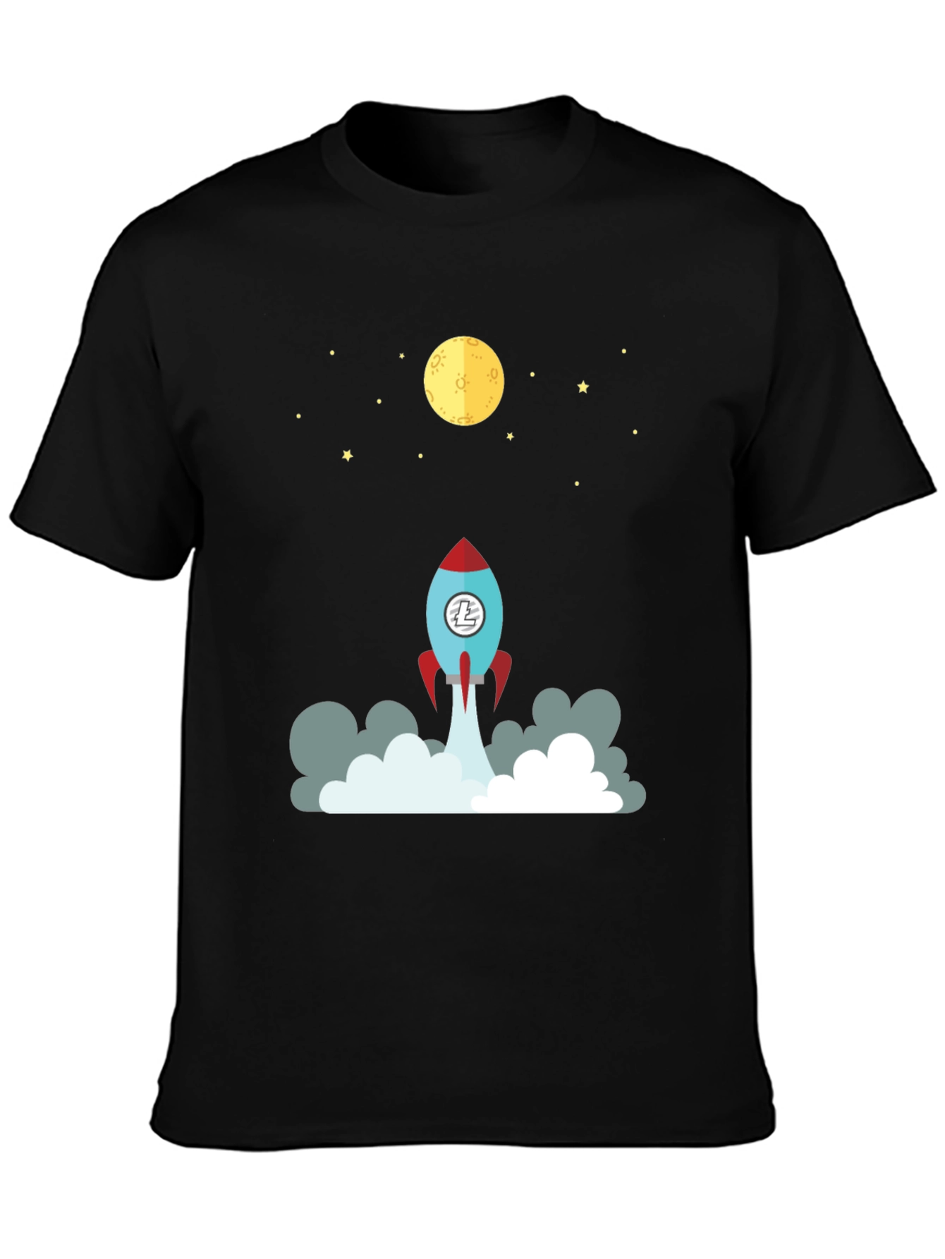 Camiseta Negra Espacial con Cohete y Luna