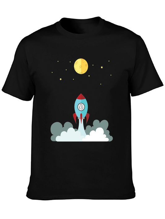 Camiseta Negra Espacial con Cohete y Luna