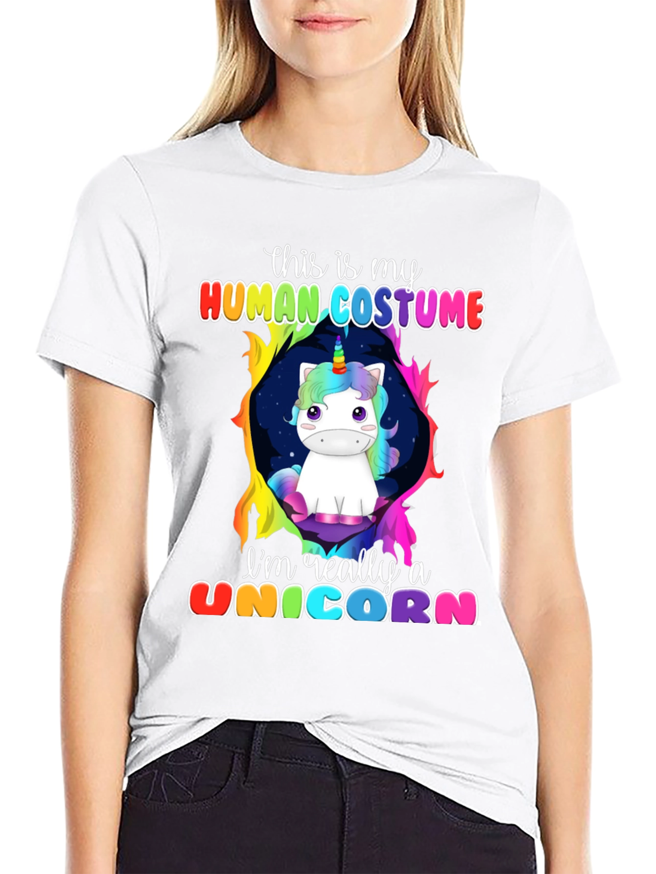Camiseta Negra Unicornio Disfraz Humano
