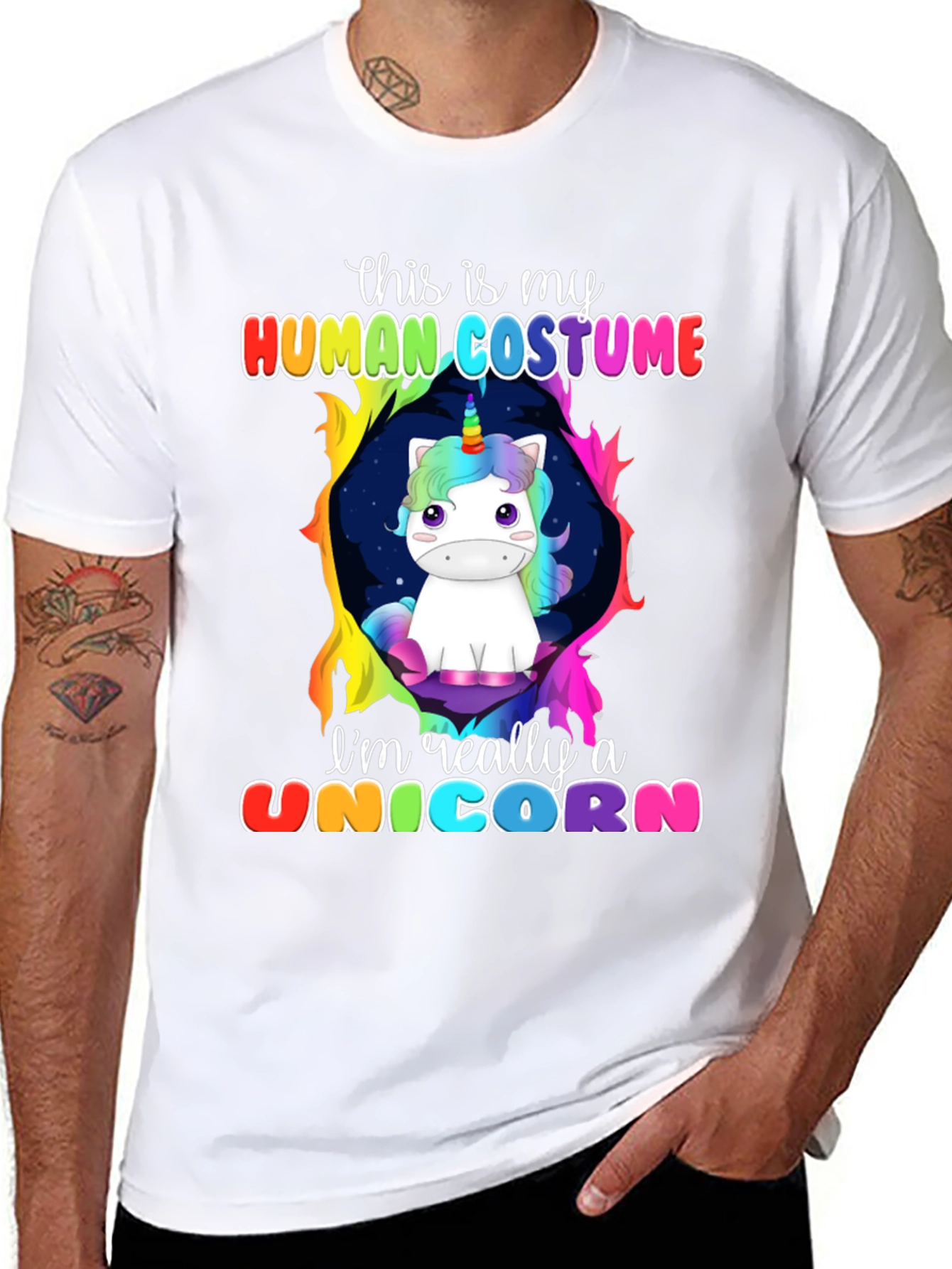 Camiseta Negra Unicornio Disfraz Humano