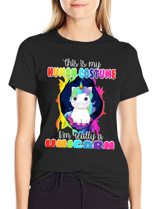 Camiseta Negra Unicornio Disfraz Humano
