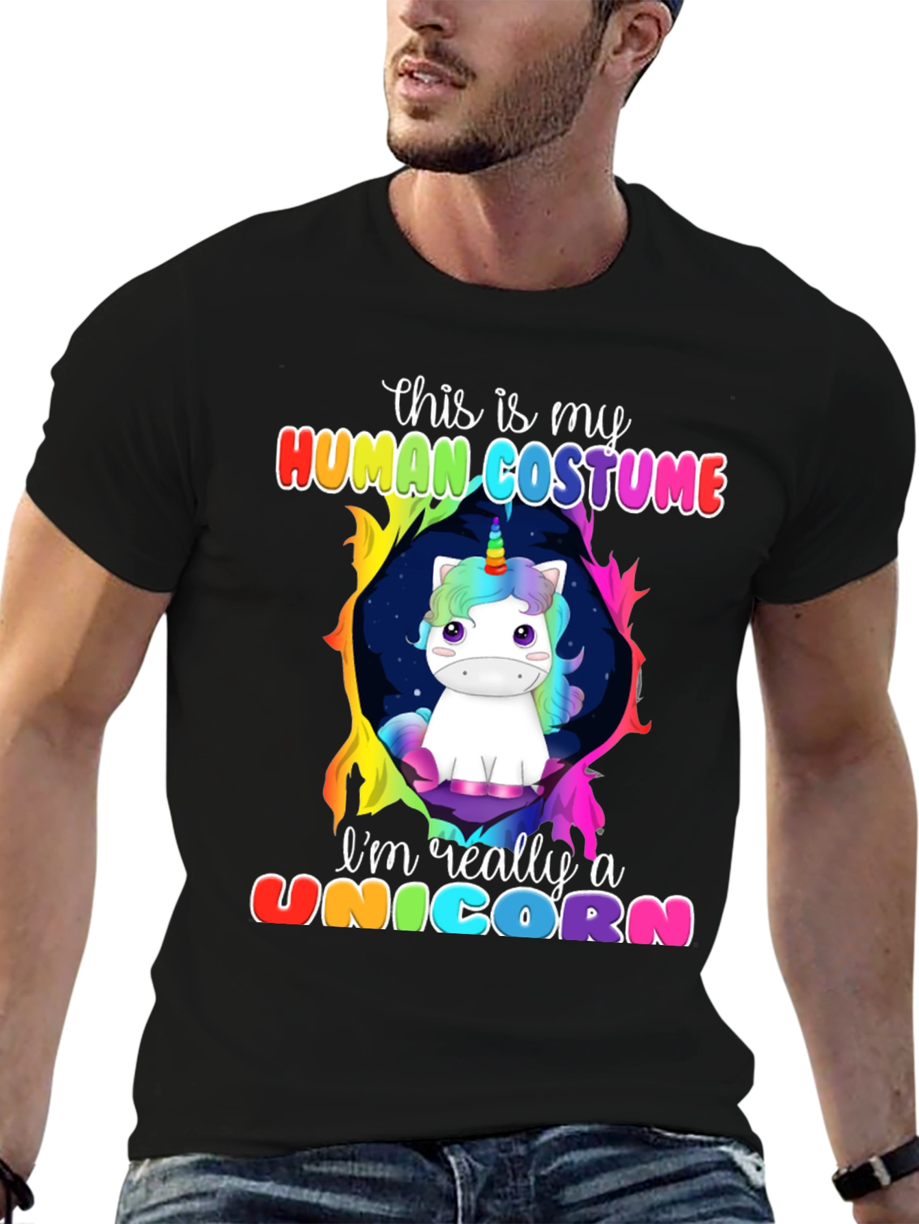 Camiseta Negra Unicornio Disfraz Humano