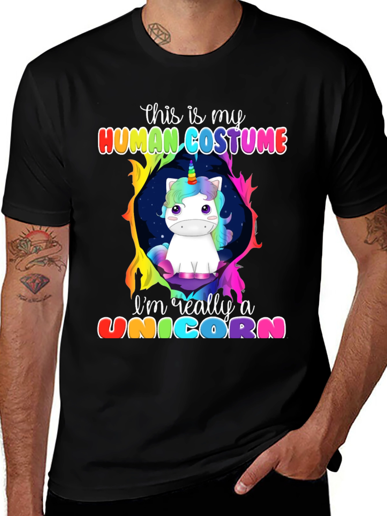 Camiseta Negra Unicornio Disfraz Humano