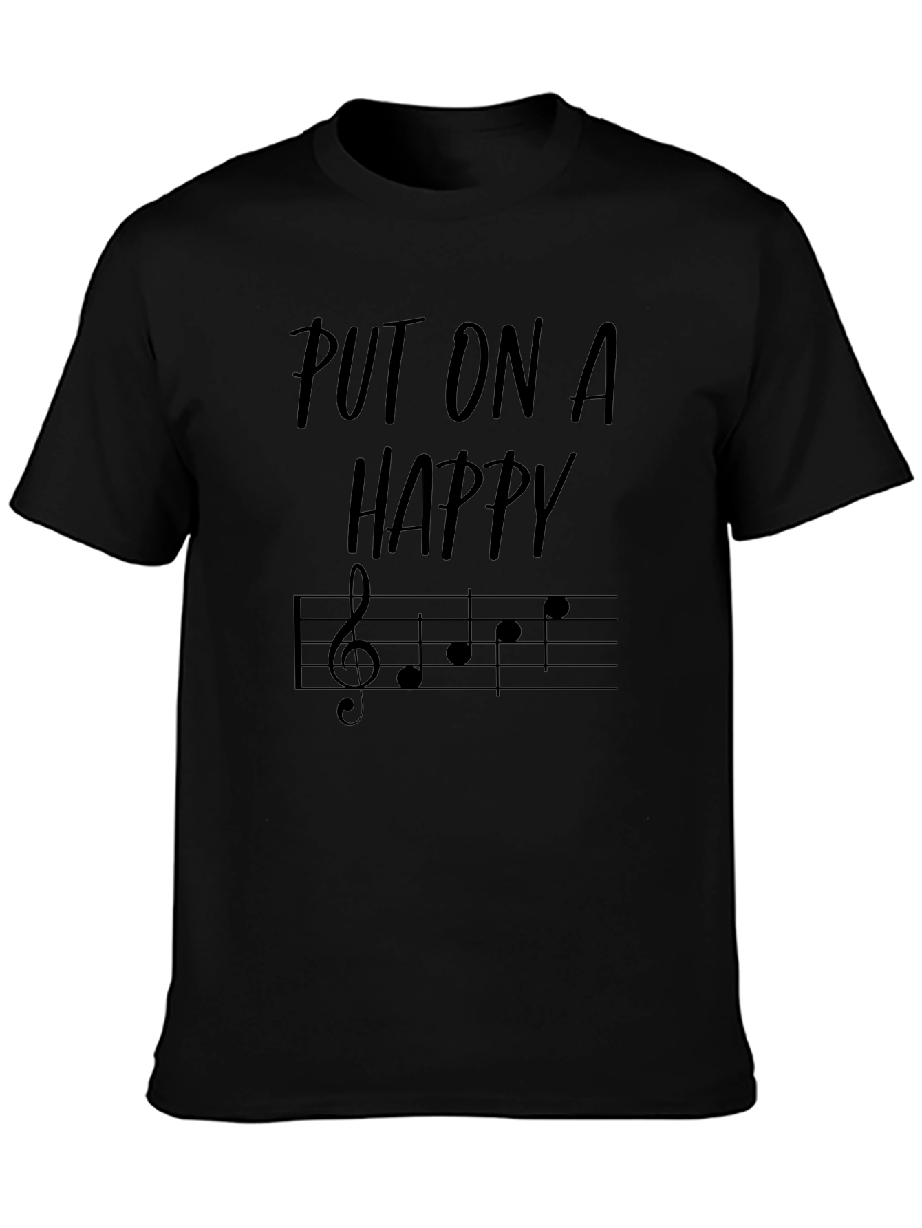 Camiseta Negra con Diseño Musical Happy