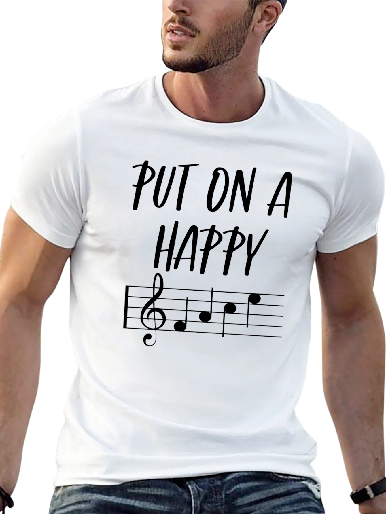 Camiseta Negra con Diseño Musical Happy