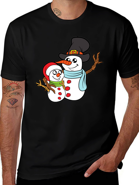 Camiseta Negra con Diseño de Muñecos de Nieve Navideños