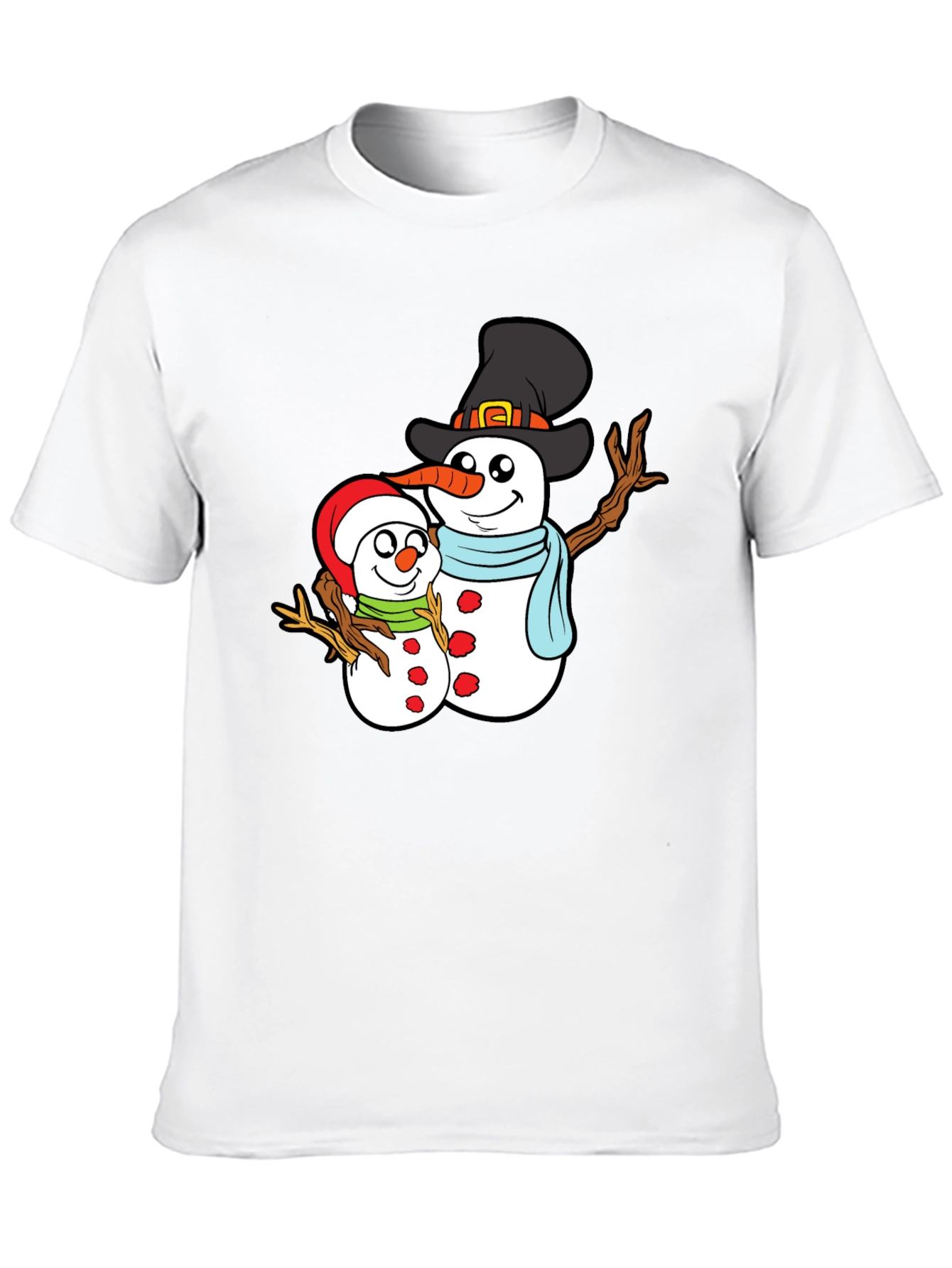 Camiseta Negra con Diseño de Muñecos de Nieve Navideños