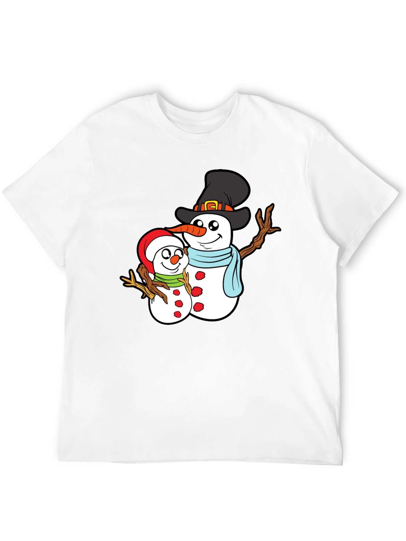Camiseta Negra con Diseño de Muñecos de Nieve Navideños