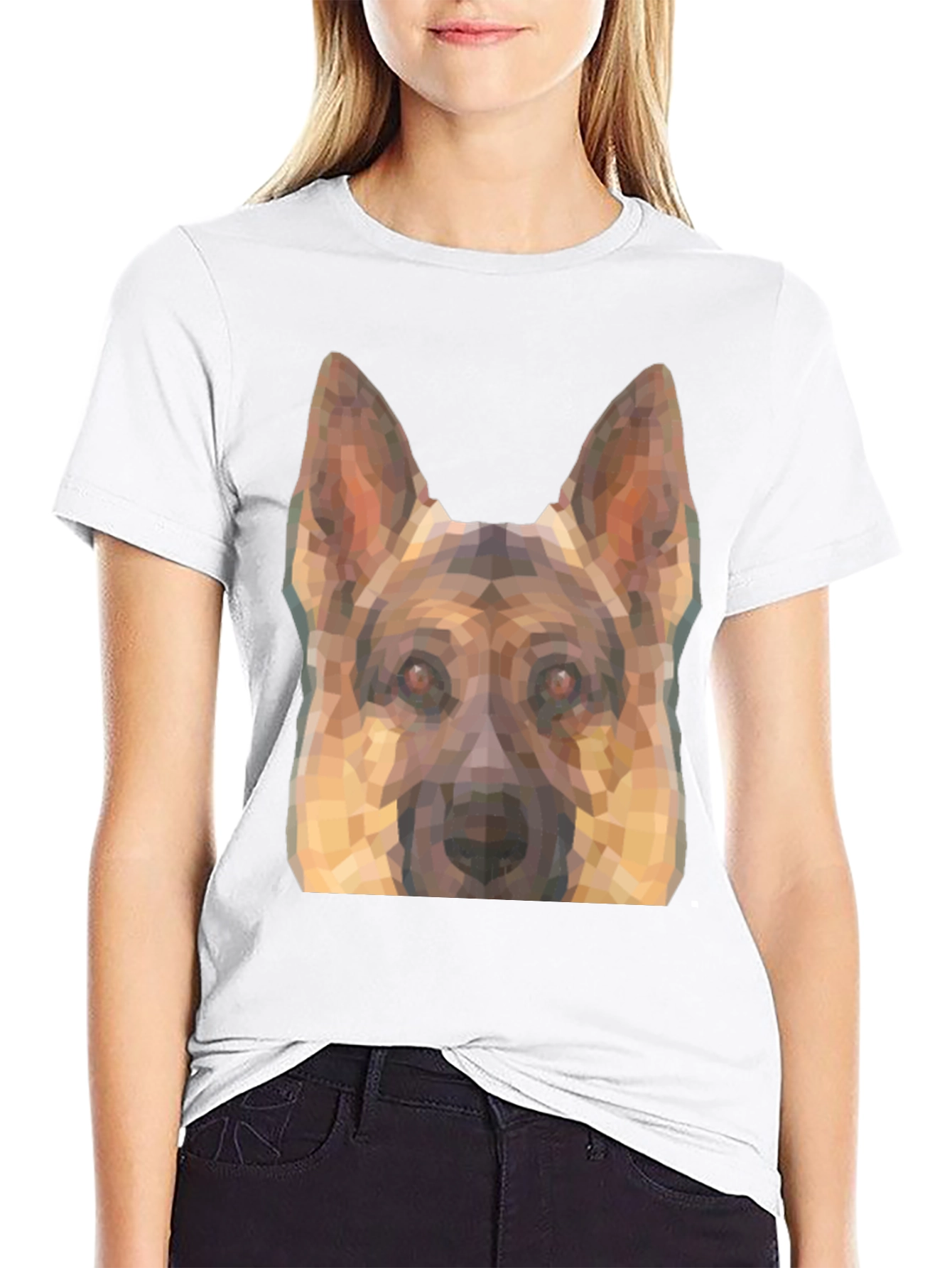 Camiseta Negra con Diseño Geométrico de Pastor Alemán