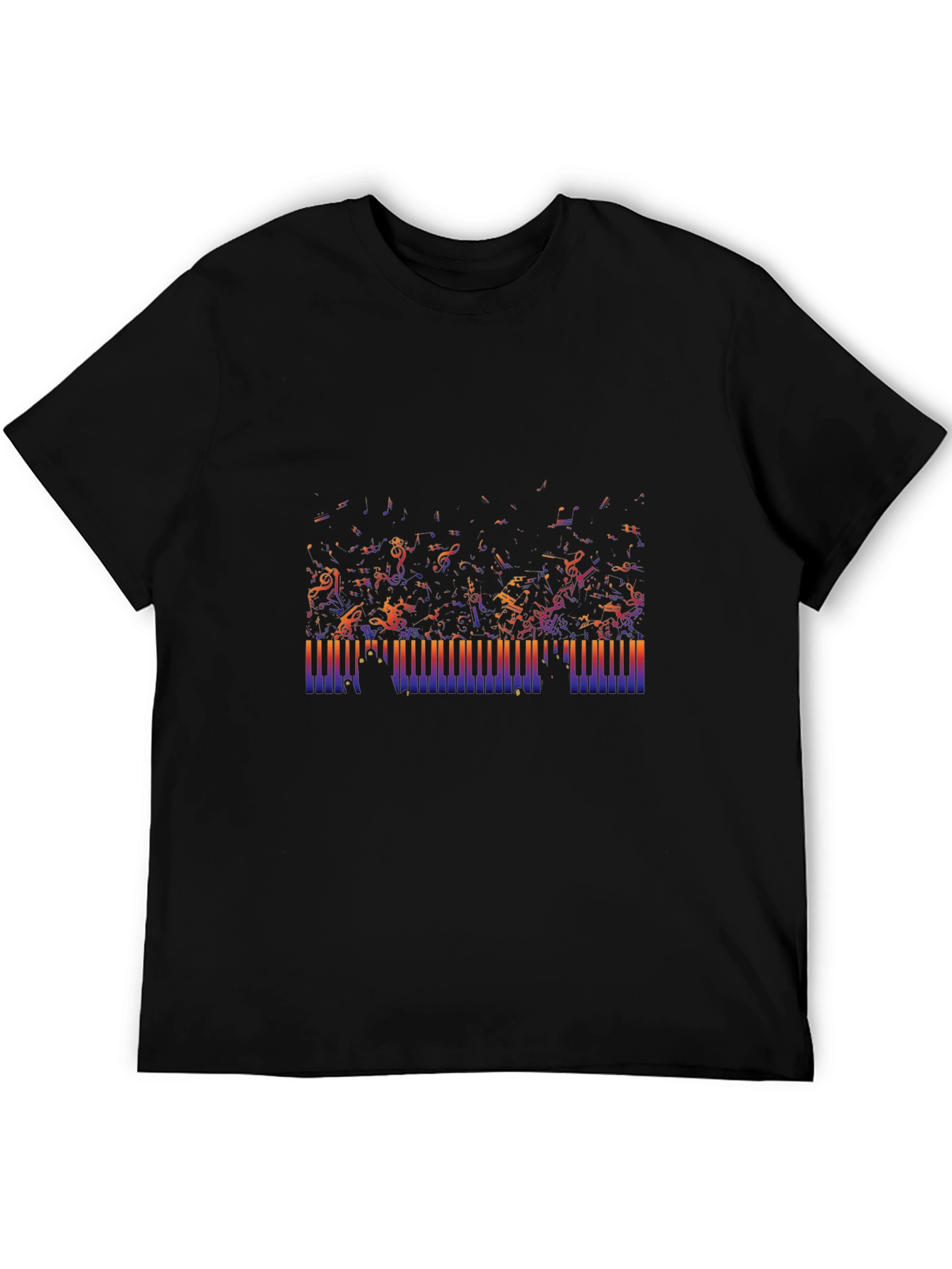 Camiseta Negra con Diseño de Teclas de Piano Musical