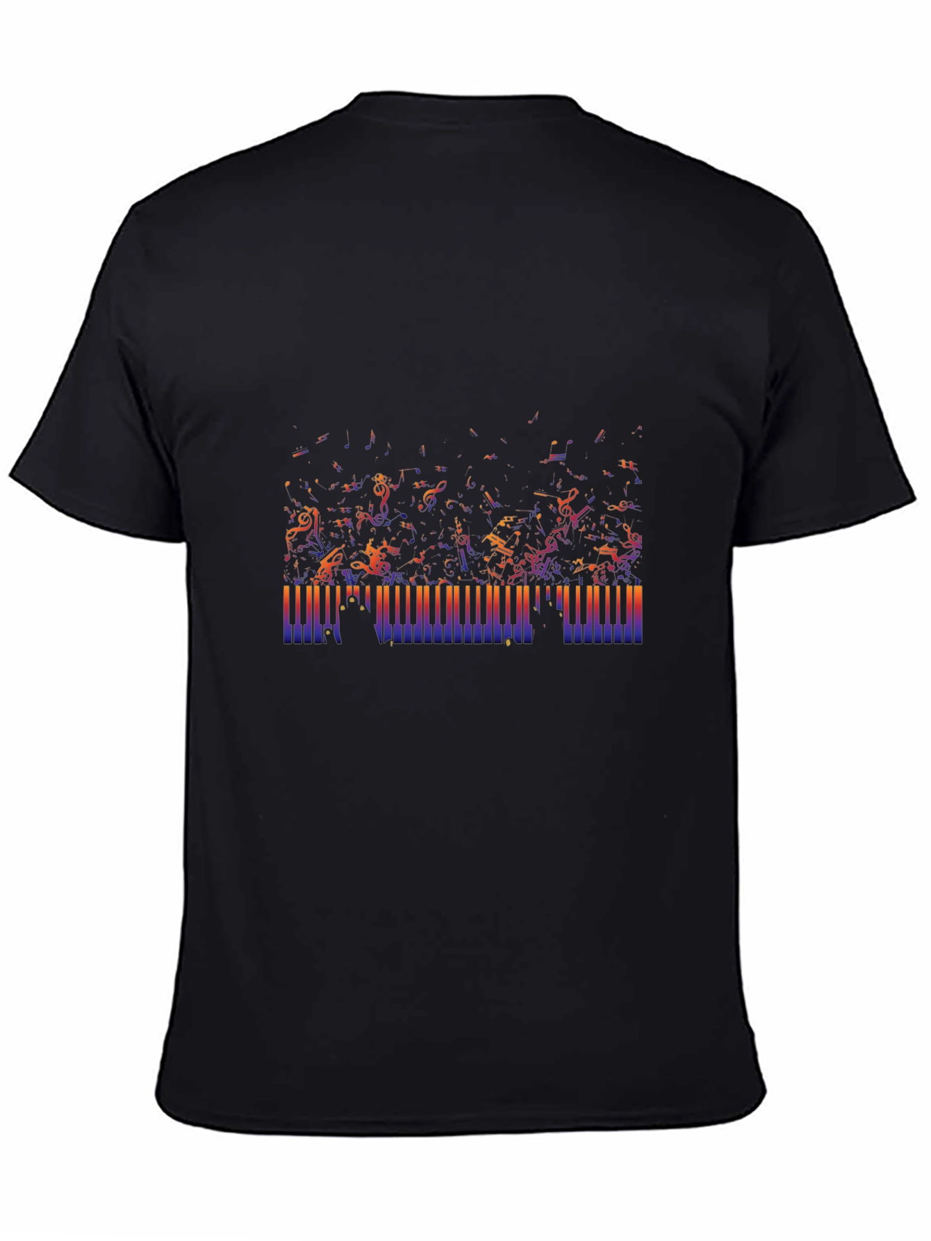 Camiseta Negra con Diseño de Teclas de Piano Musical