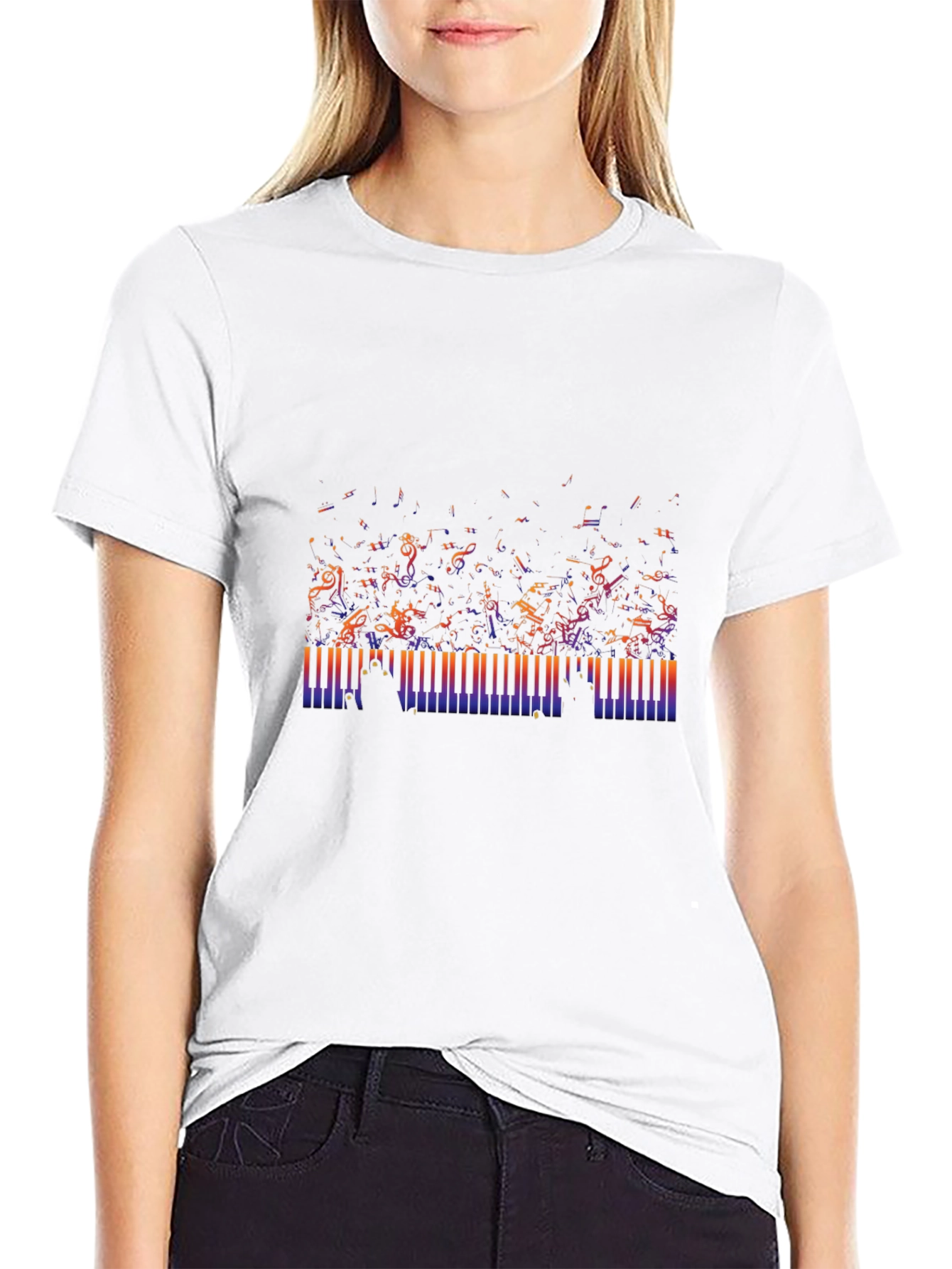 Camiseta Negra con Diseño de Teclas de Piano Musical