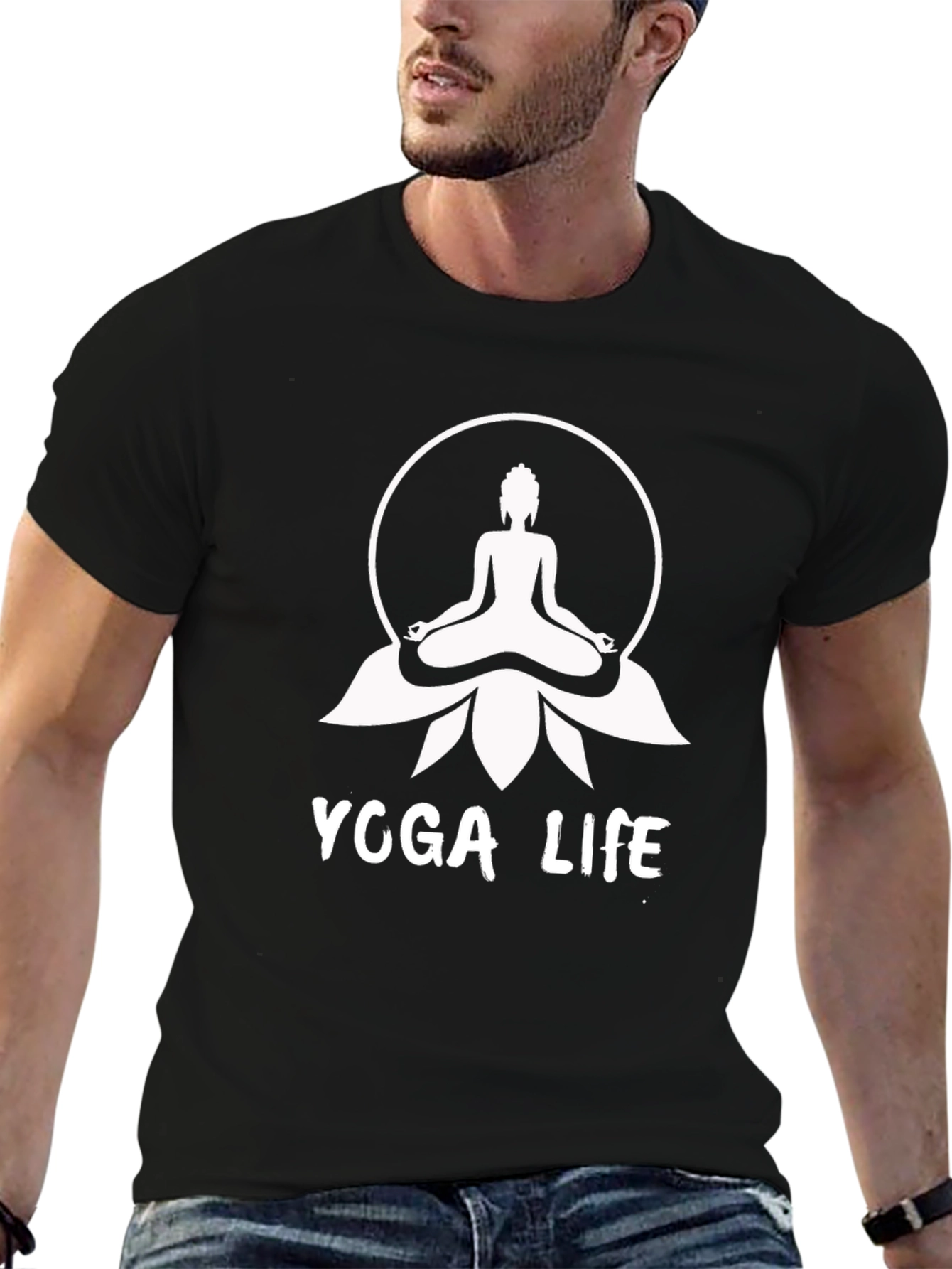 Camiseta Yoga Life Negra con Diseño de Buda