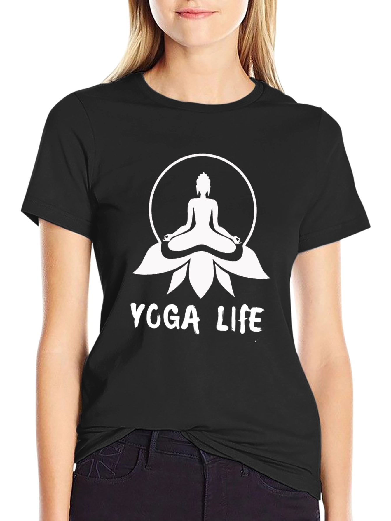 Camiseta Yoga Life Negra con Diseño de Buda