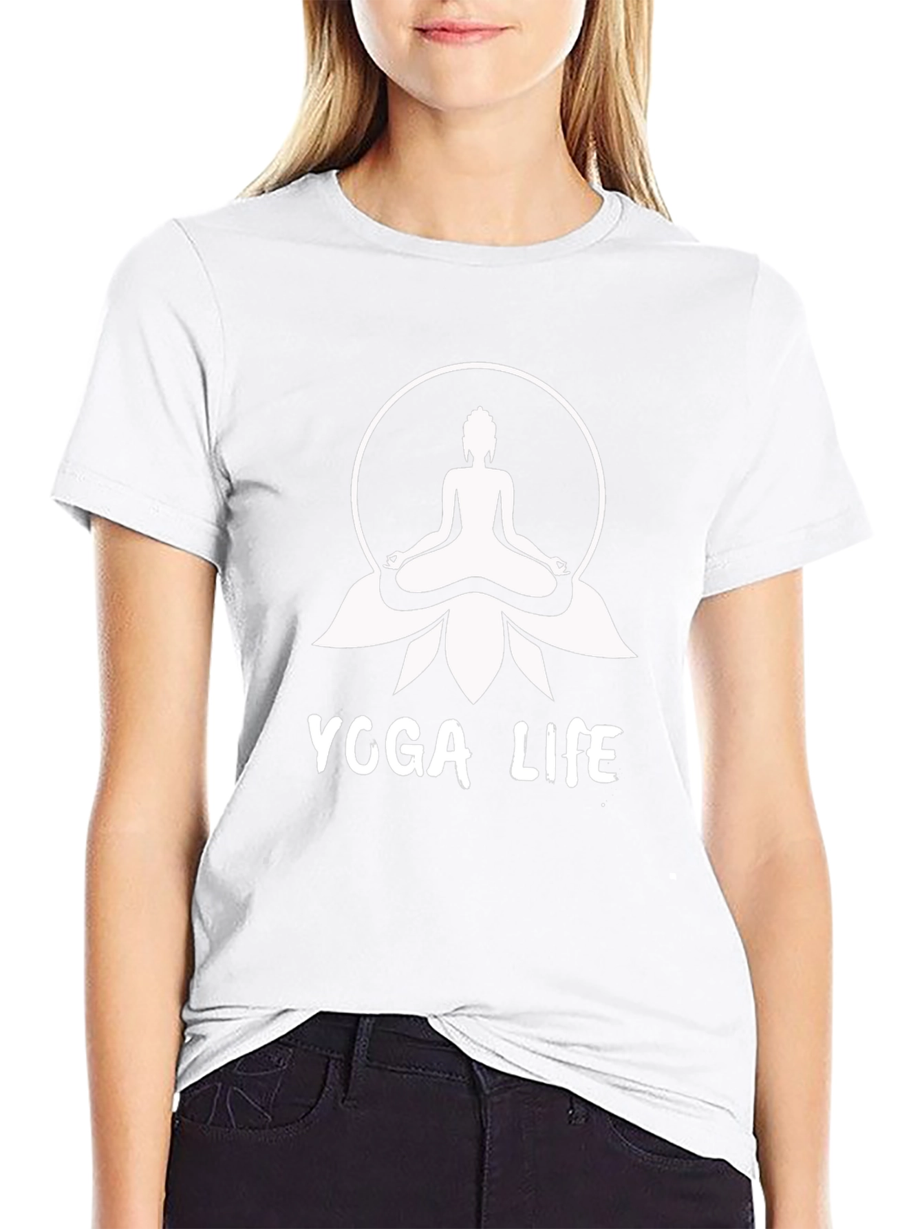 Camiseta Yoga Life Negra con Diseño de Buda