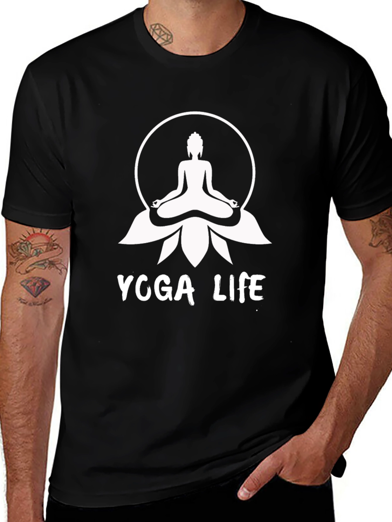 Camiseta Yoga Life Negra con Diseño de Buda