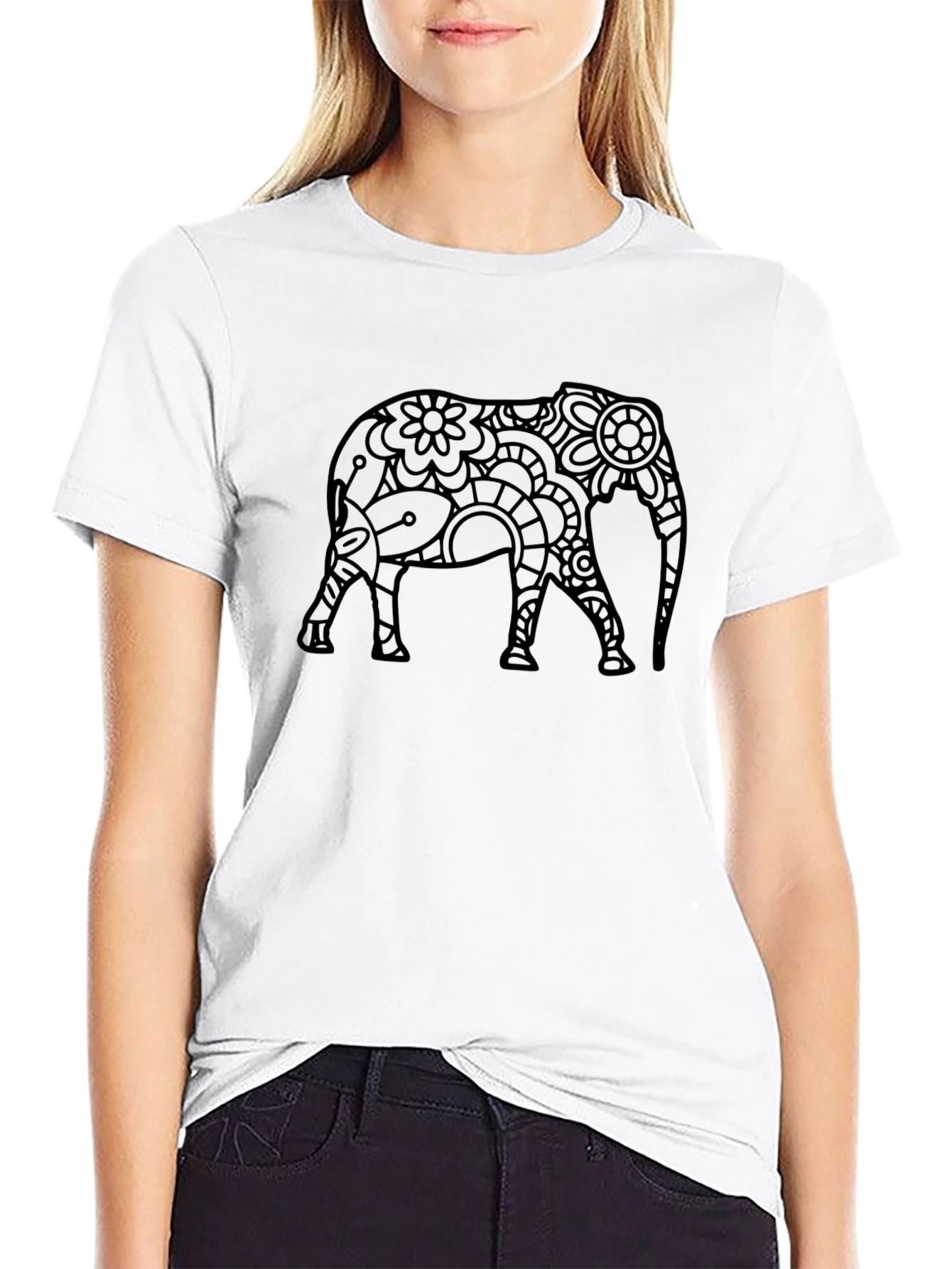 Camiseta Negra Hombre - Diseño Elefante Floral