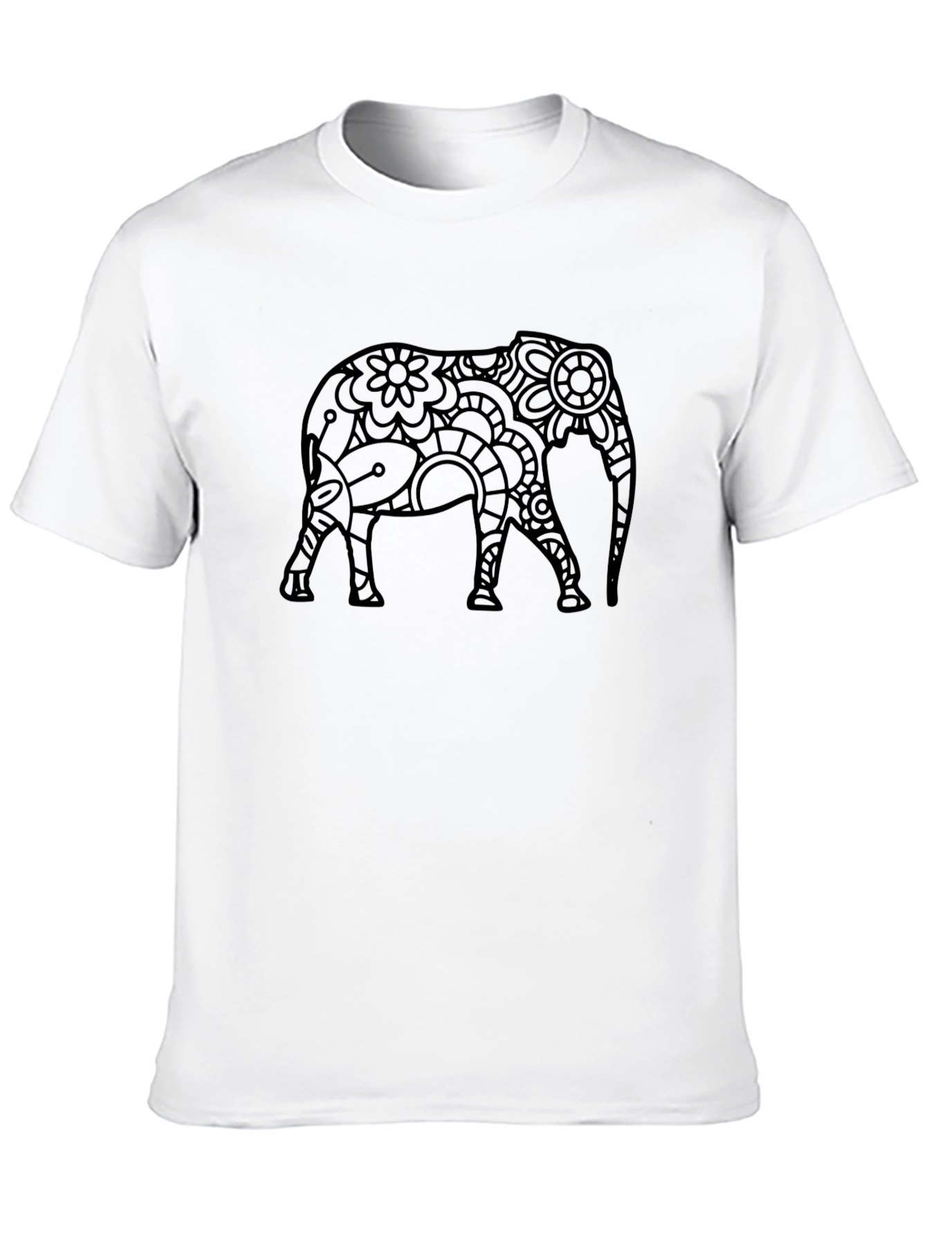 Camiseta Negra Hombre - Diseño Elefante Floral