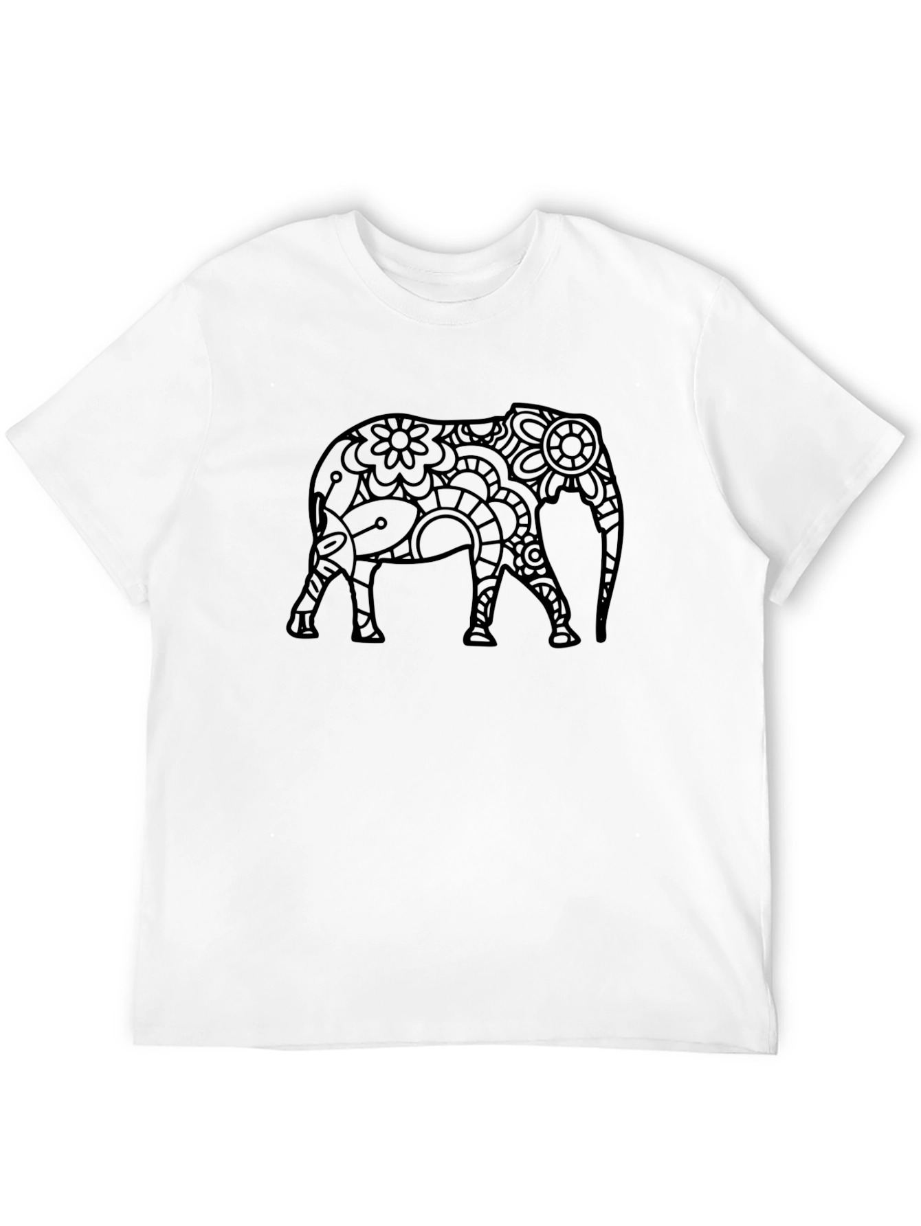 Camiseta Negra Hombre - Diseño Elefante Floral