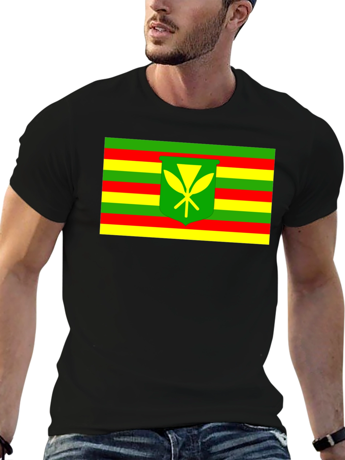Camiseta Negra con Bandera Kanaka Maoli
