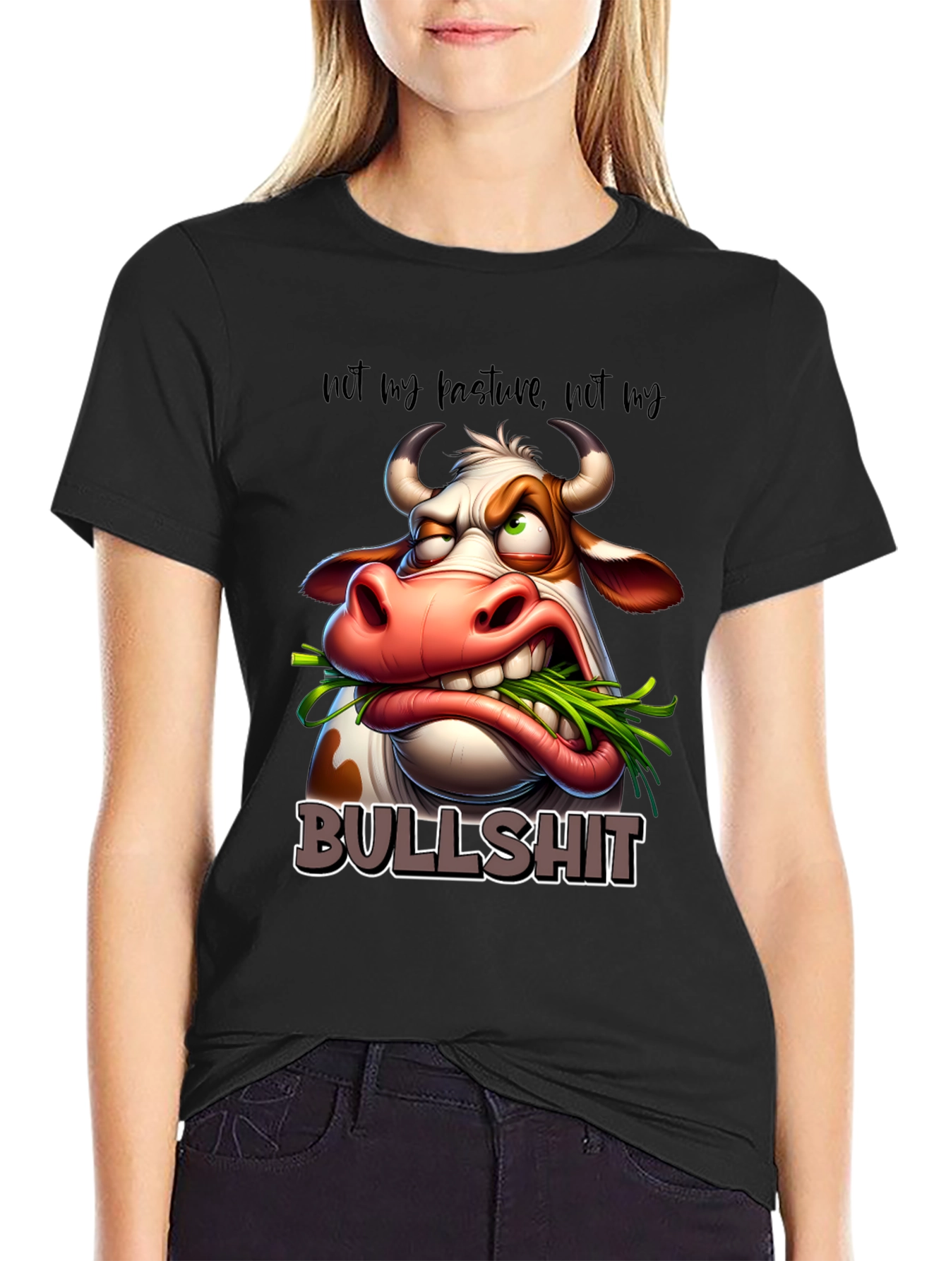 Camiseta Negra con Diseño de Vaca Bullshit