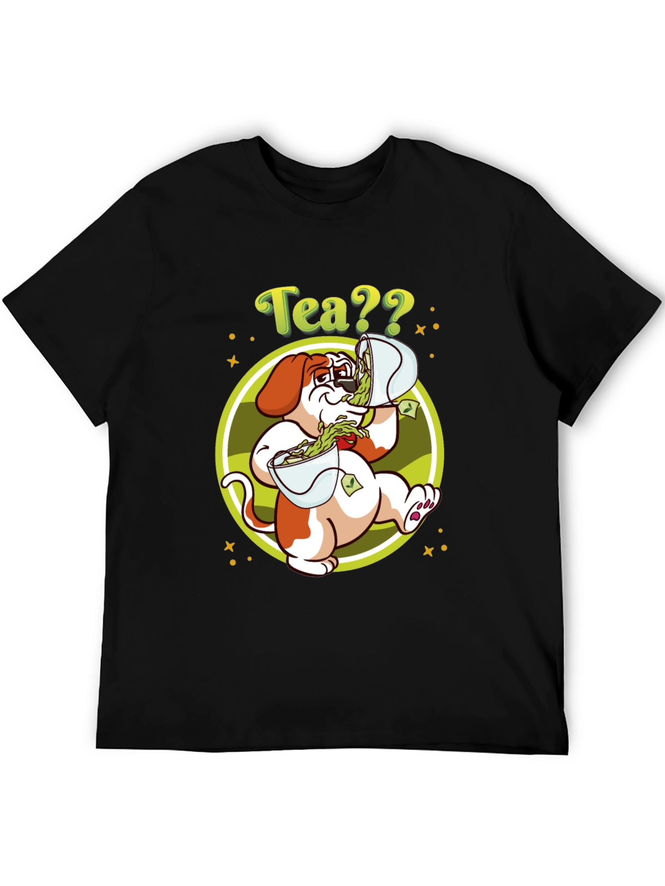 Camiseta Negra con Diseño de Perro y Té