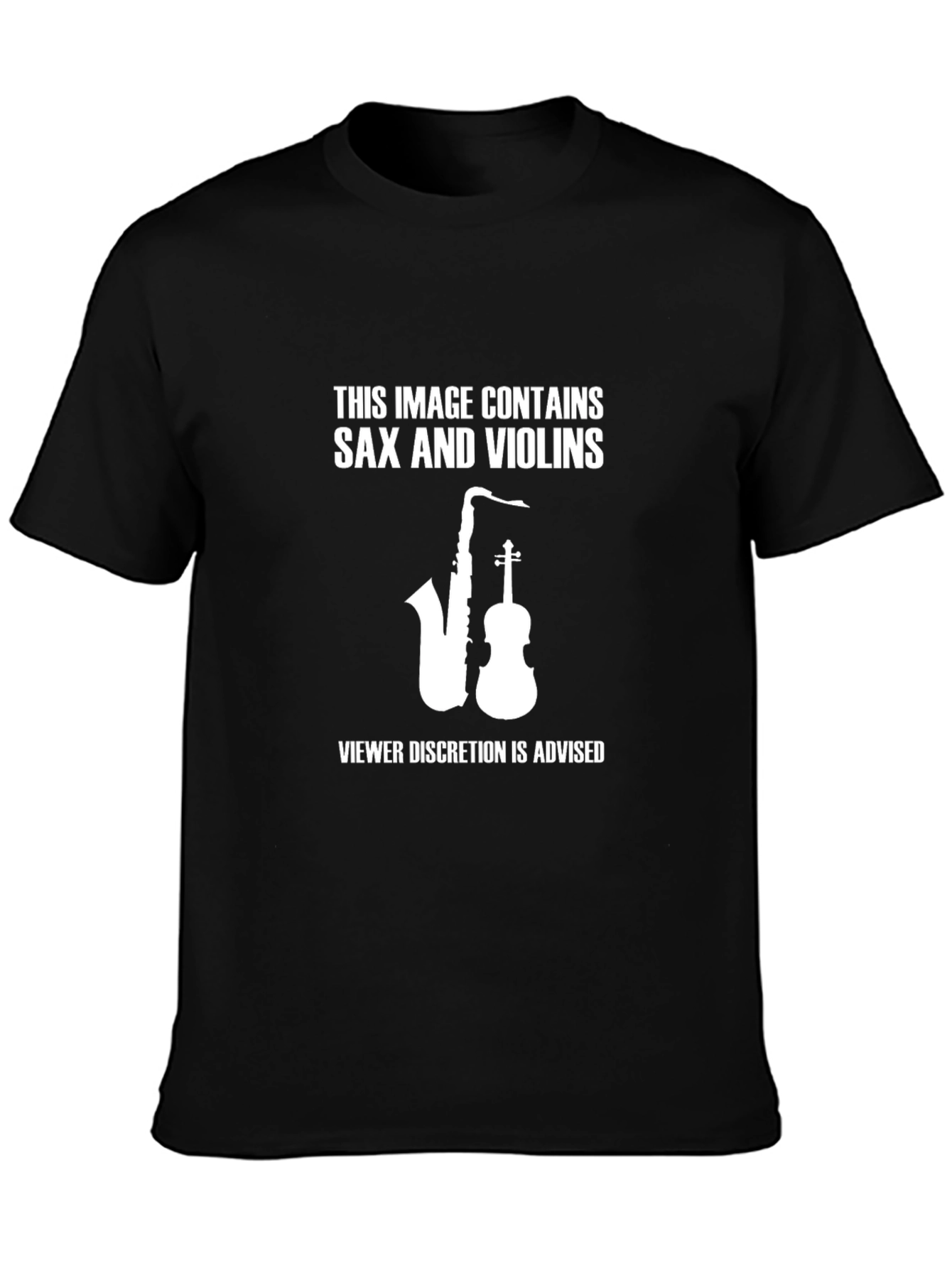 Camiseta Negra: Saxo y Violines Humor Musical
