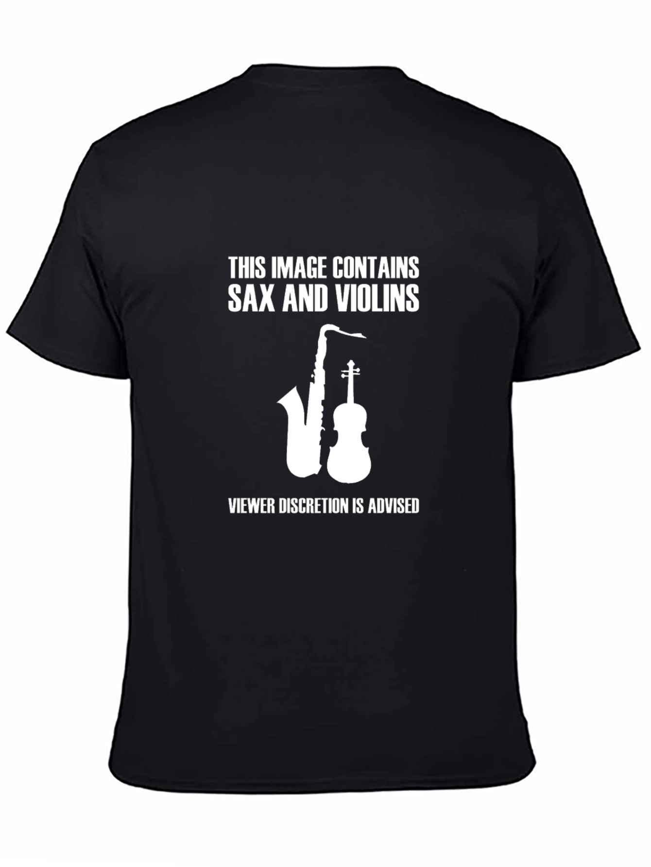 Camiseta Negra: Saxo y Violines Humor Musical