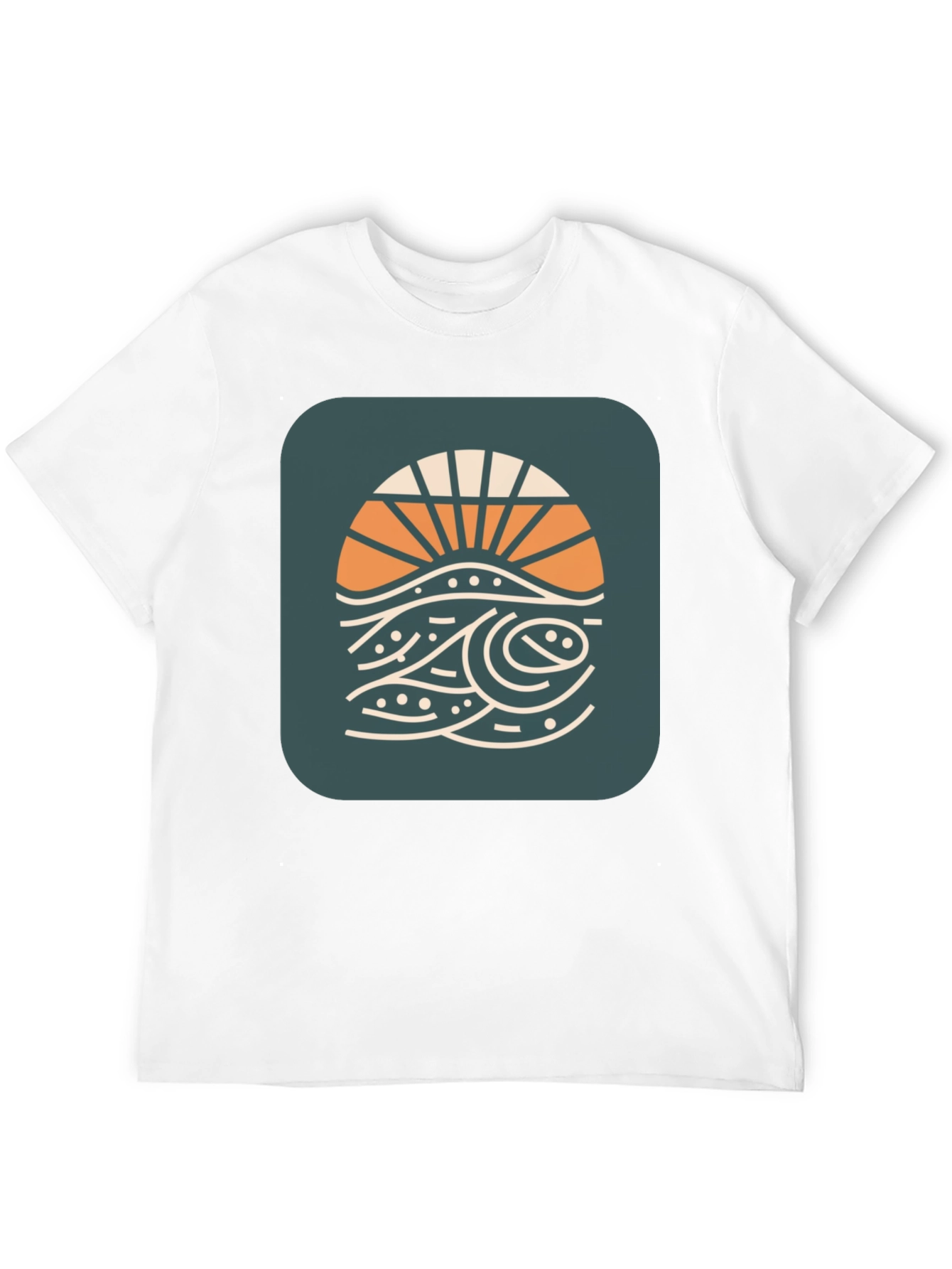 Camiseta Negra con Diseño Sol y Olas Retro