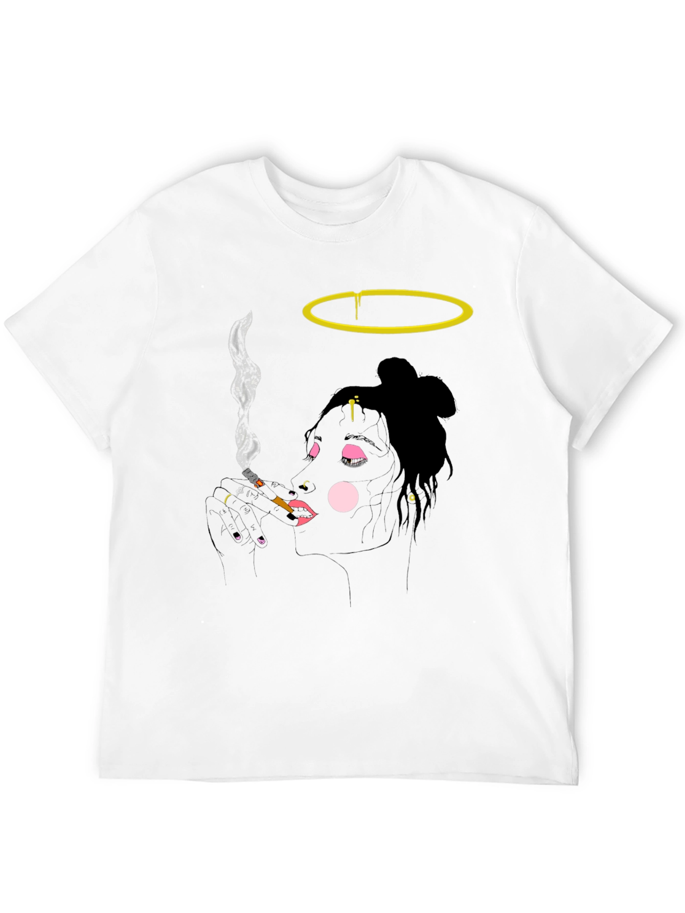 Camiseta Negra Diseño Artístico Mujer Fumando