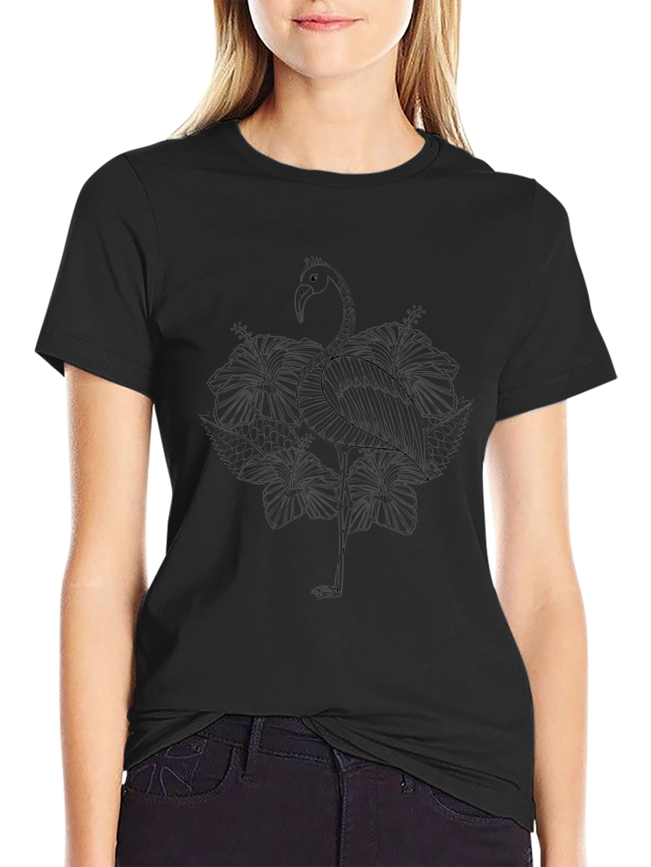 Camiseta Negra con Diseño de Flamenco Floral