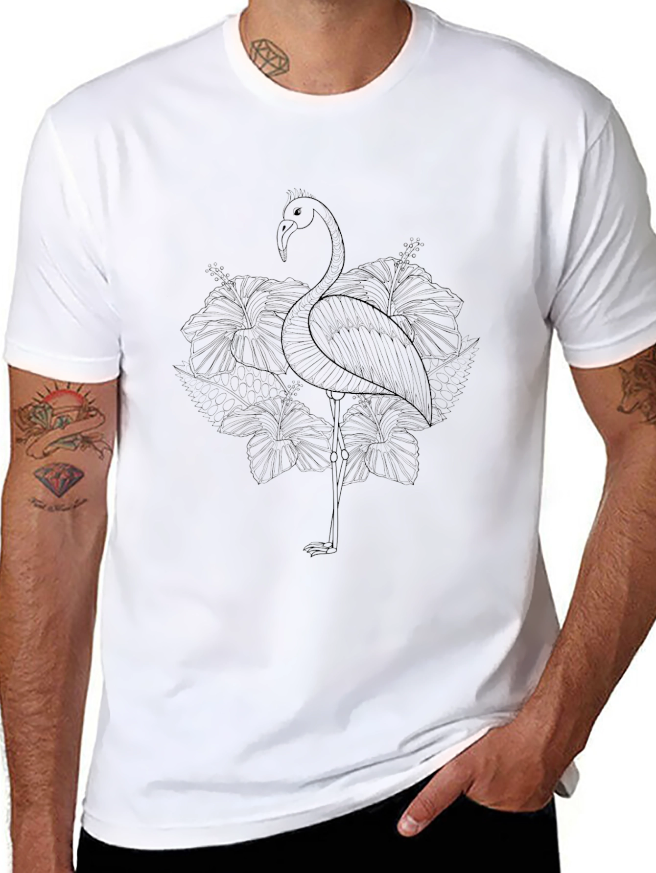 Camiseta Negra con Diseño de Flamenco Floral