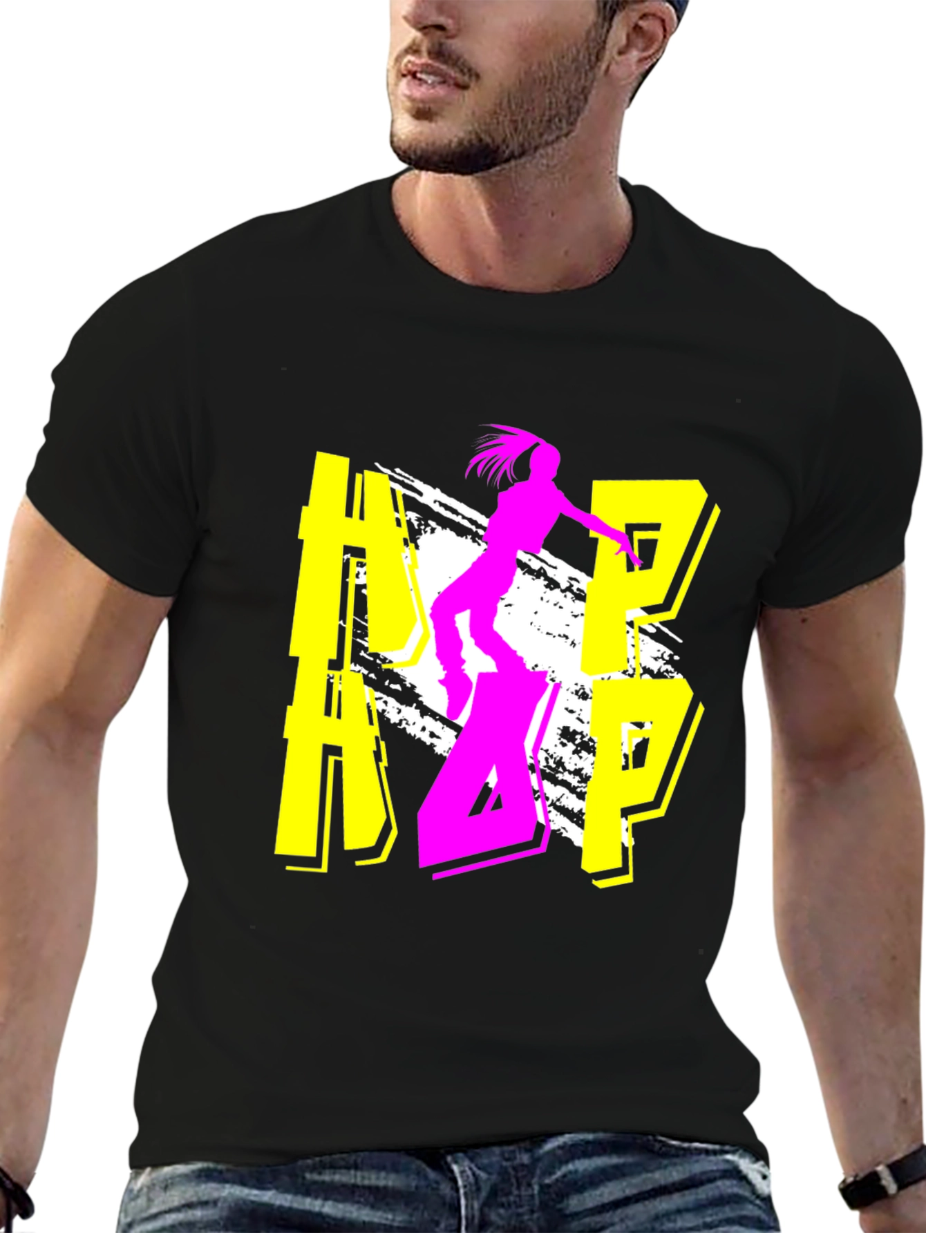 Camiseta Negra Urbana con Diseño Gráfico Artístico