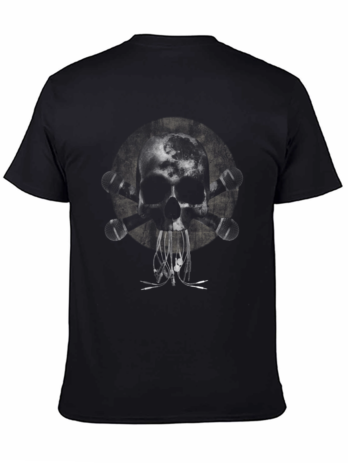 Camiseta Negra con Diseño de Calavera Rockera