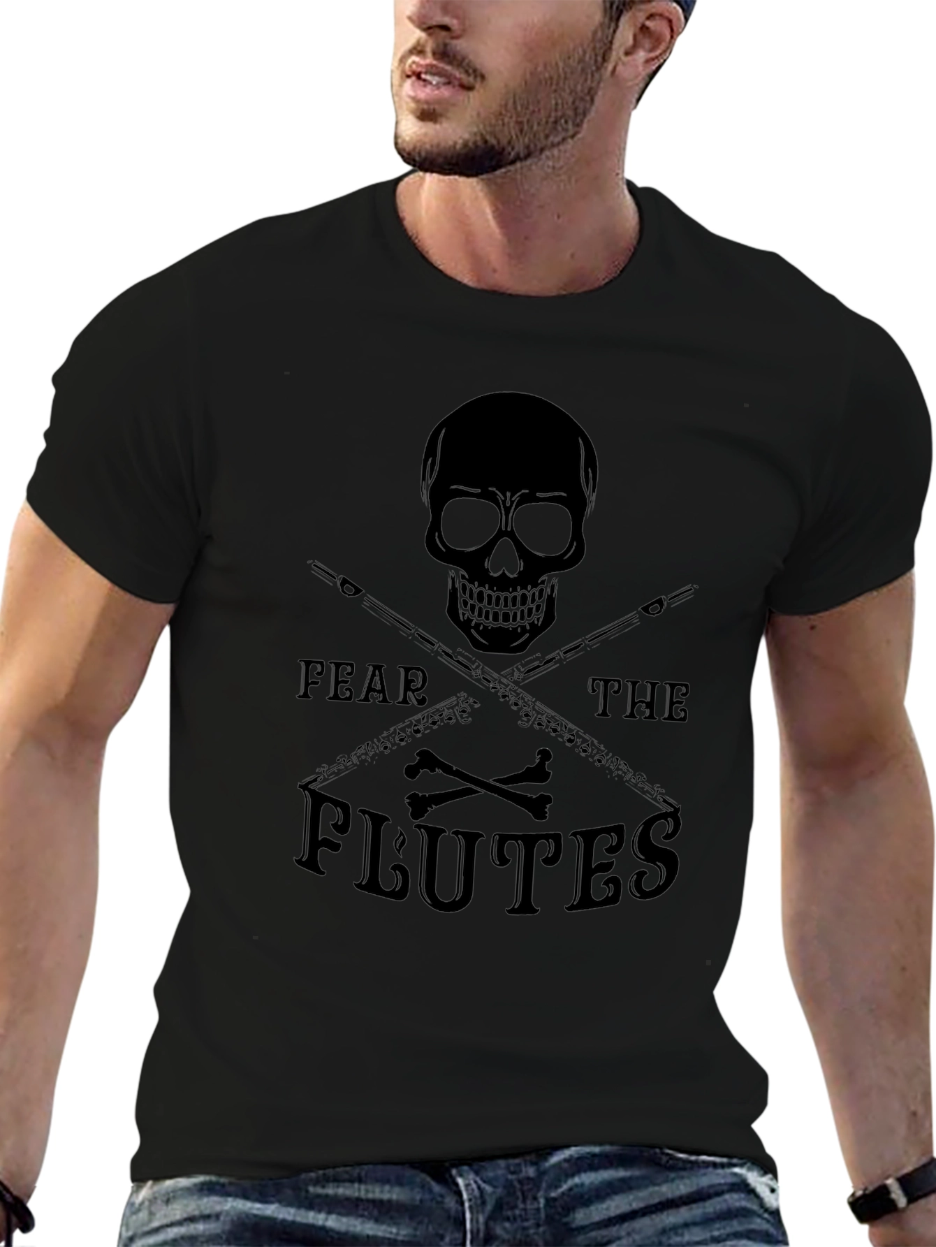 Camiseta Negra Calavera y Flautas