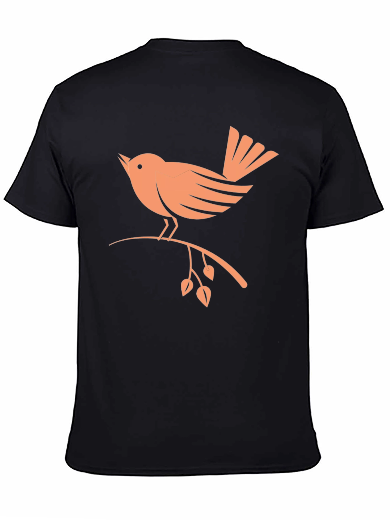 Camiseta Negra con Diseño de Pájaro Naranja