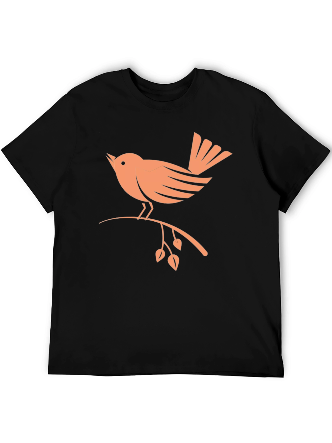 Camiseta Negra con Diseño de Pájaro Naranja